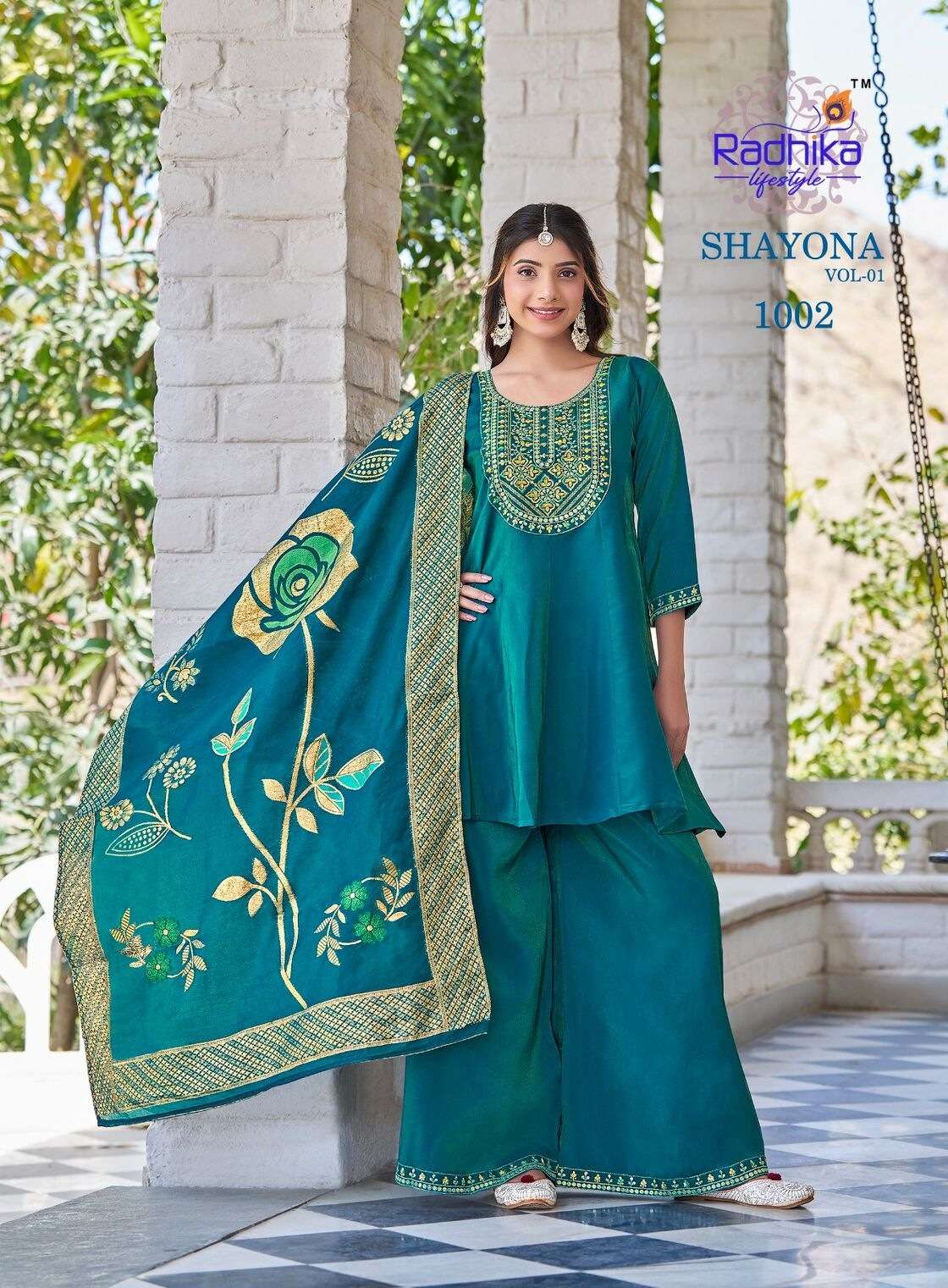 SHAYONA VOL-1 BY RADHIKA LIFESTYLE IN HEAVY SIMAR WITH WORK AND JACQUARD DUPPTTA