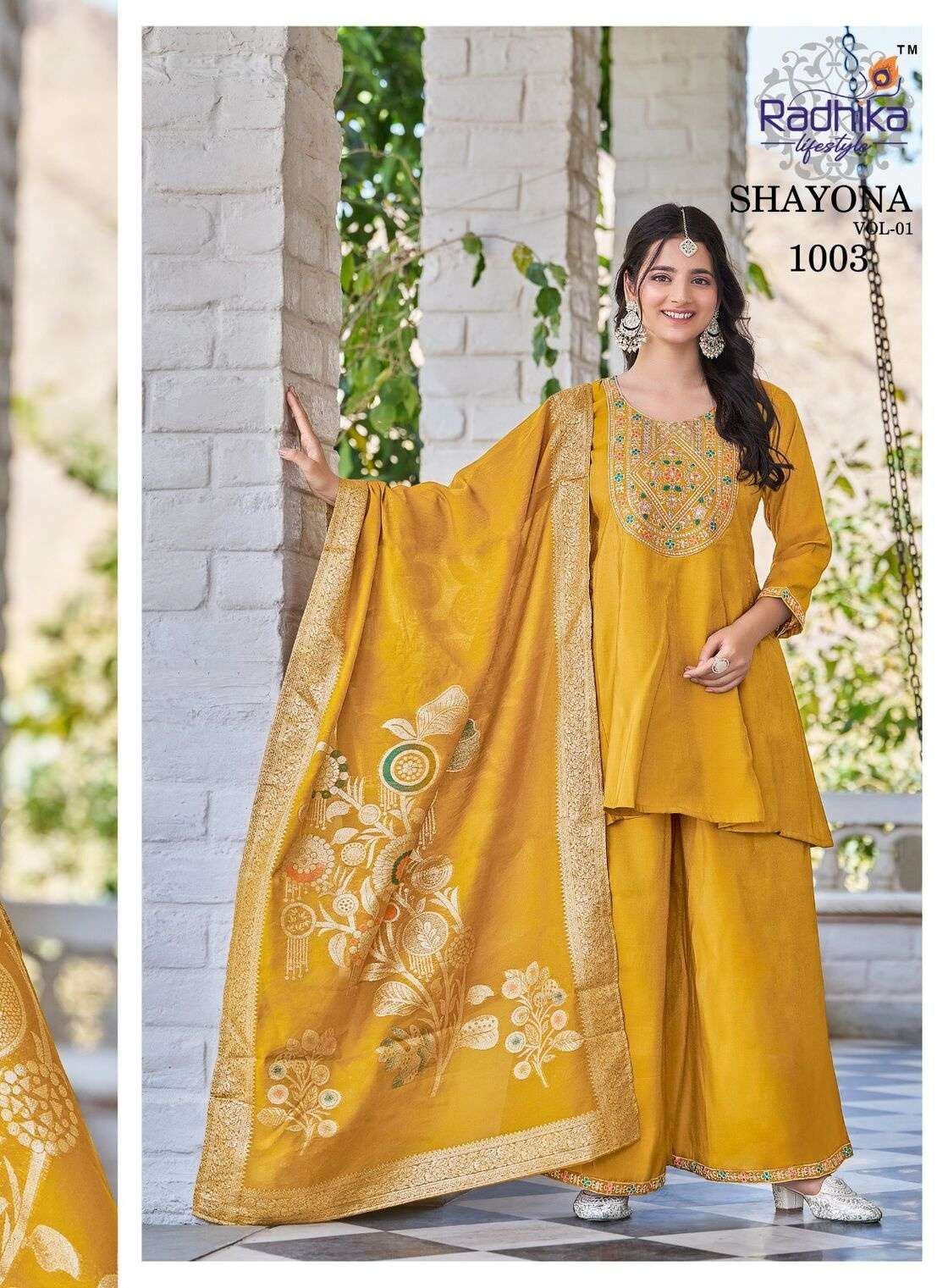 SHAYONA VOL-1 BY RADHIKA LIFESTYLE IN HEAVY SIMAR WITH WORK AND JACQUARD DUPPTTA