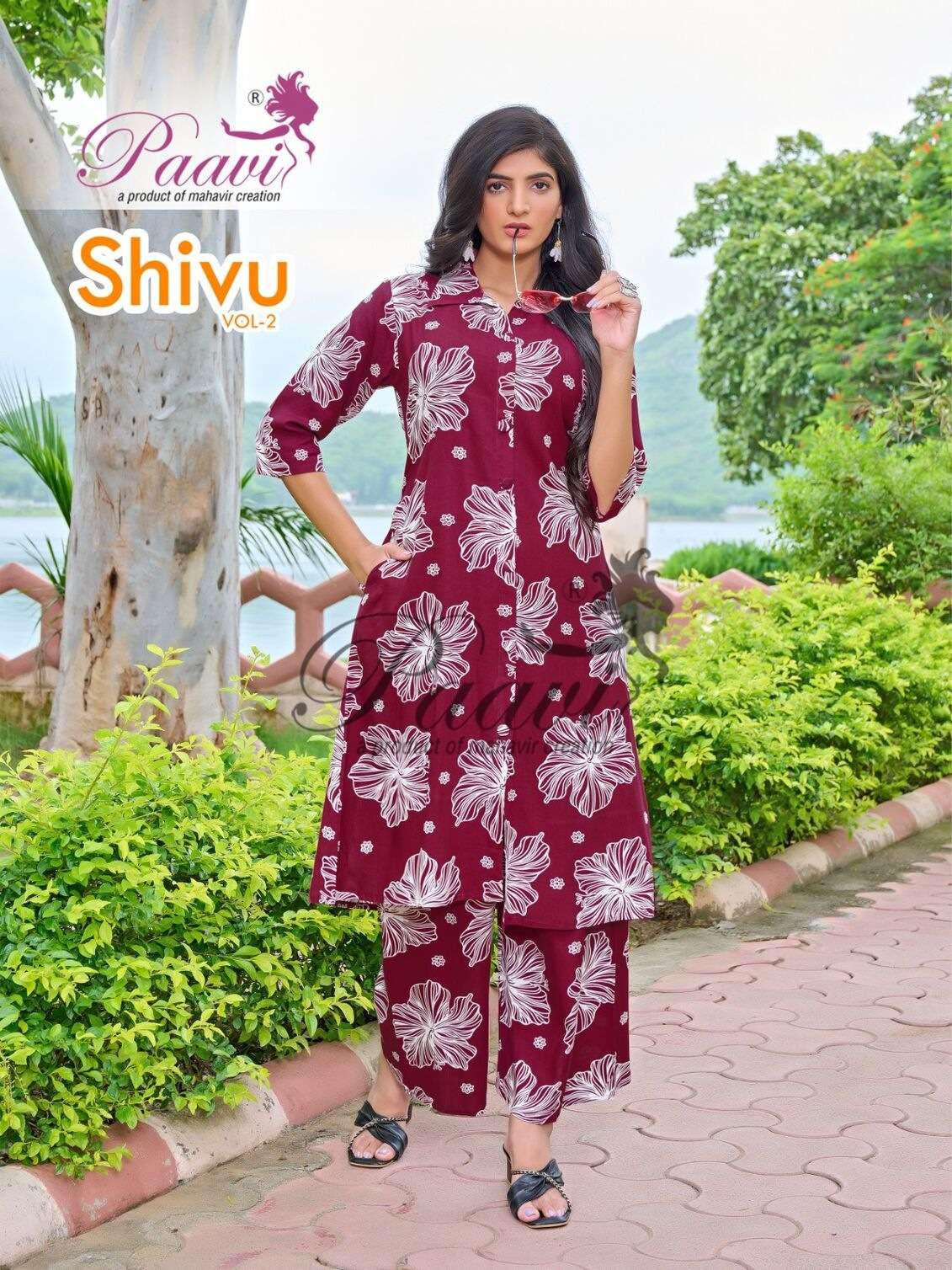SHIVU-2 BY PAAVI IN HEAVY RAYON FLWER PRINT WITH POCKET CO-ORD SET 