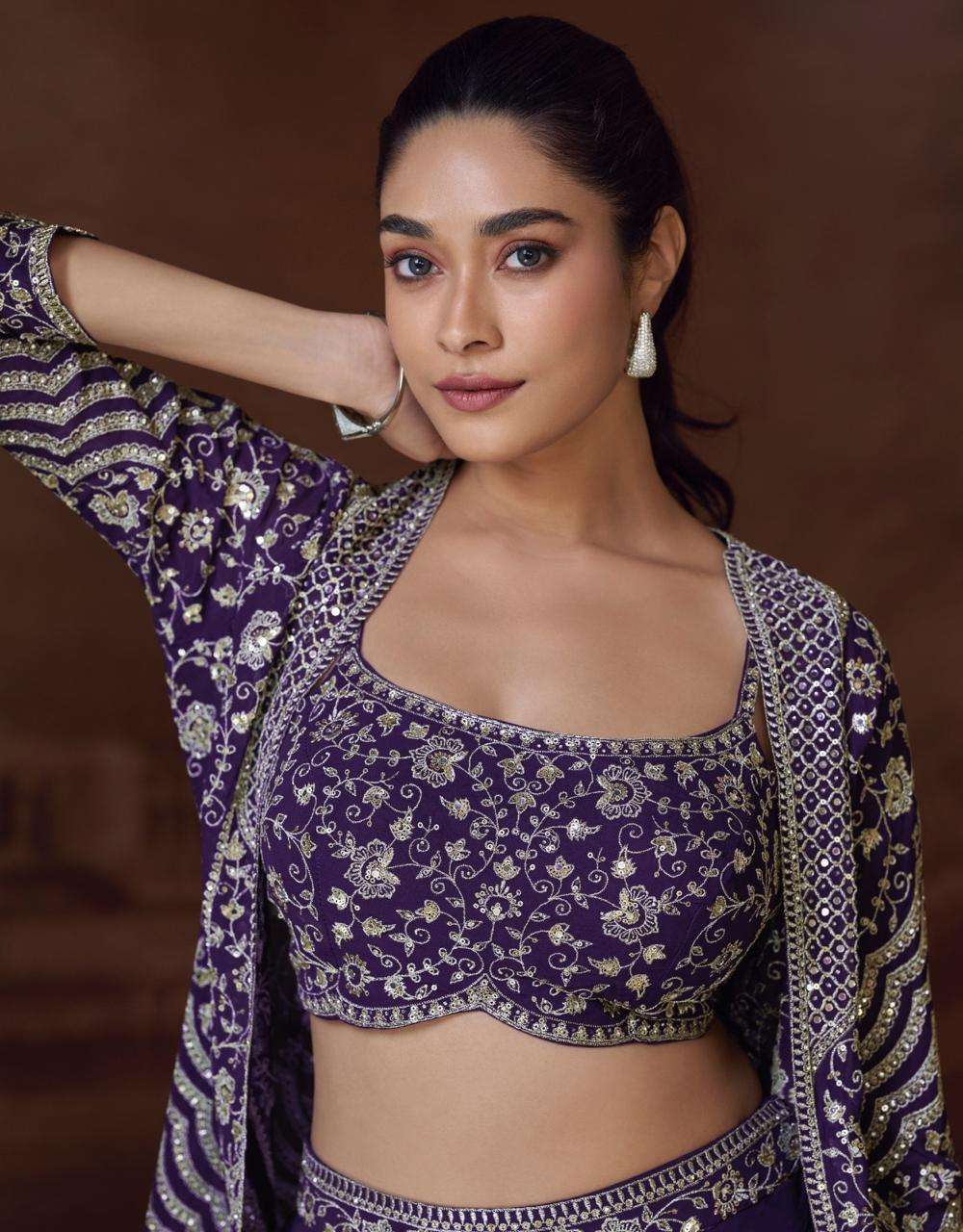 SILKY BY SAYURI DESIGNER IN REAL PREMIUM CHINON SILK WITH BACK EMBROIDERED SHORT JACKET