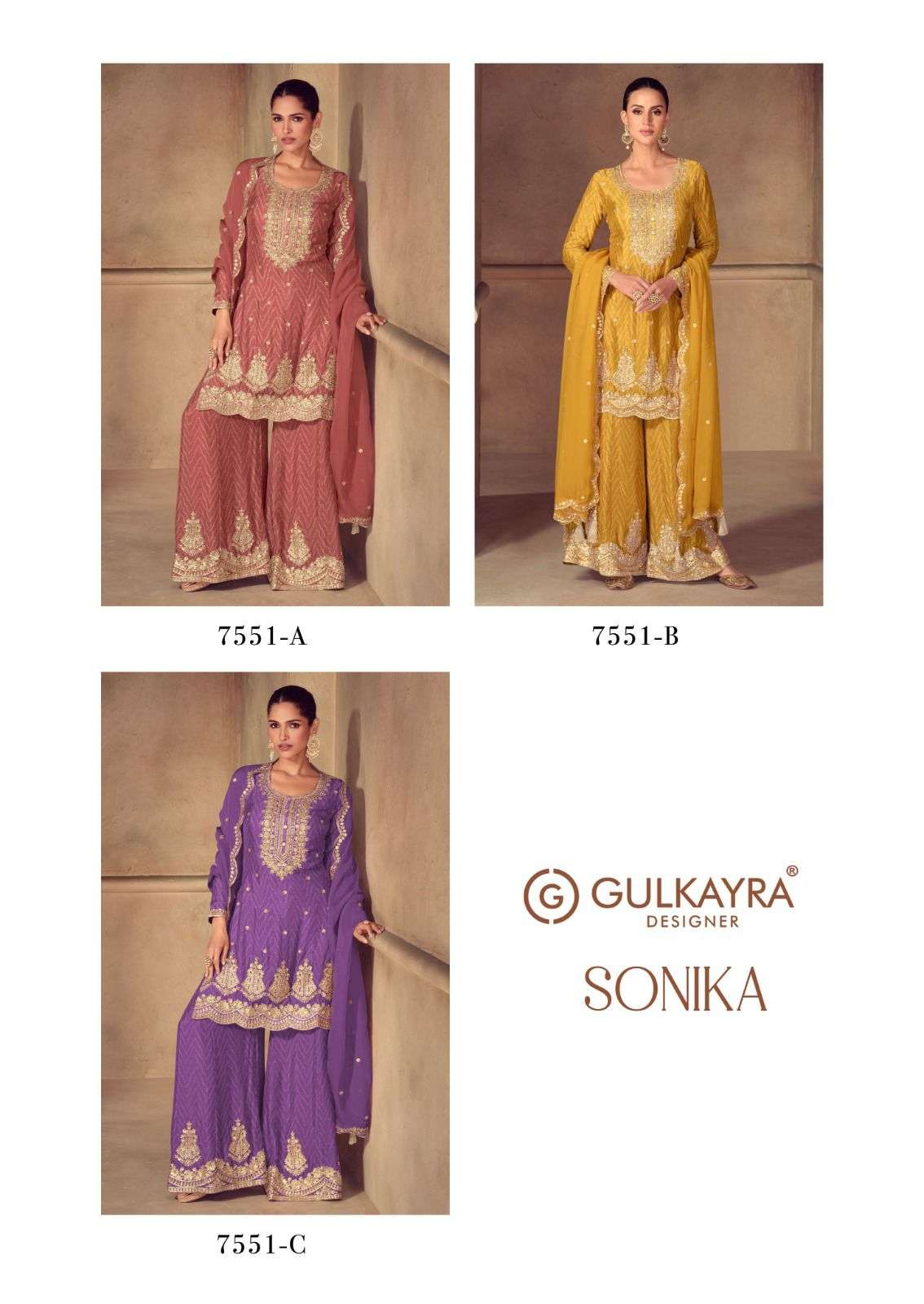 SONIKA BY GULKAYRA DESIGNER IN REAL CHINON WITH DIGITAL PRINT AND EMBROIDERY WORK 