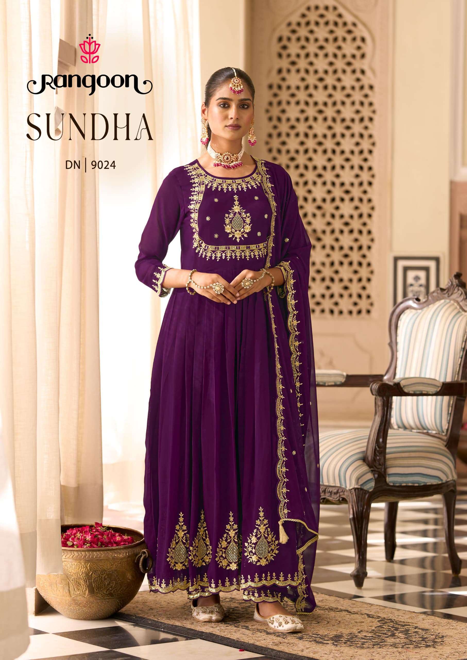 SUNDHA BY RANGOON IN ANARKALI STYLE GEORGETTE WITH FANCY WORK AND FULL INNER 