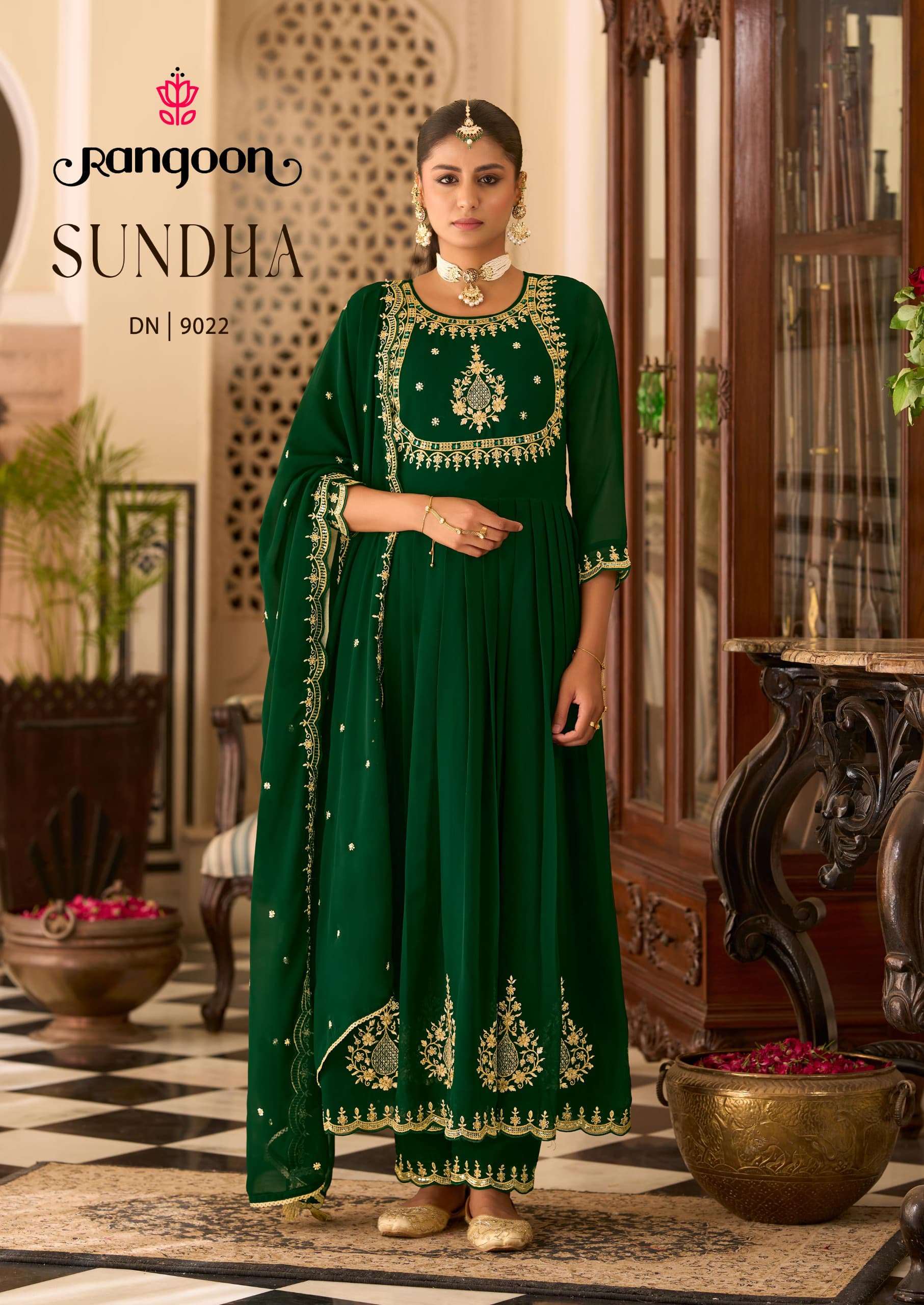 SUNDHA BY RANGOON IN ANARKALI STYLE GEORGETTE WITH FANCY WORK AND FULL INNER 