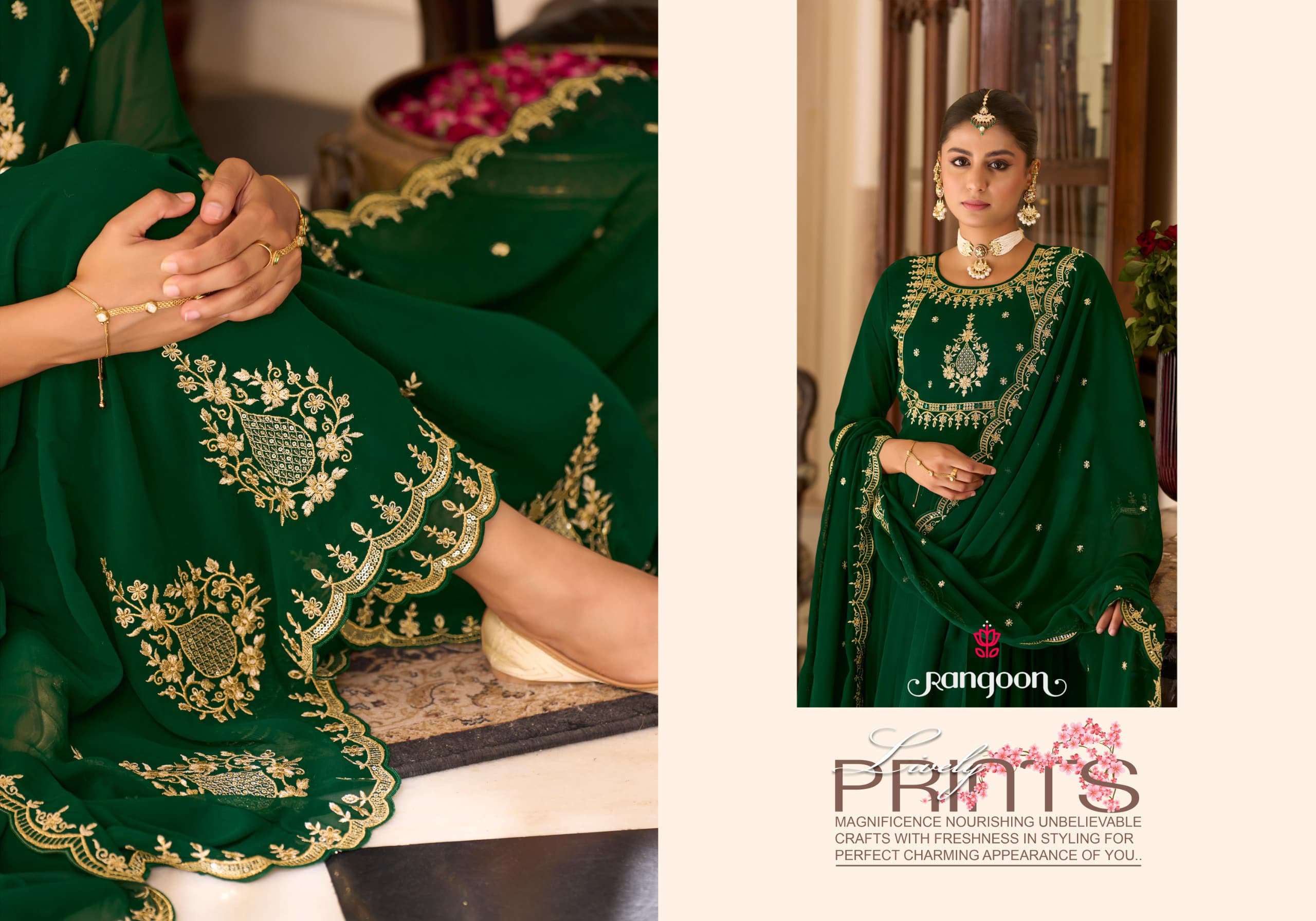 SUNDHA BY RANGOON IN ANARKALI STYLE GEORGETTE WITH FANCY WORK AND FULL INNER 