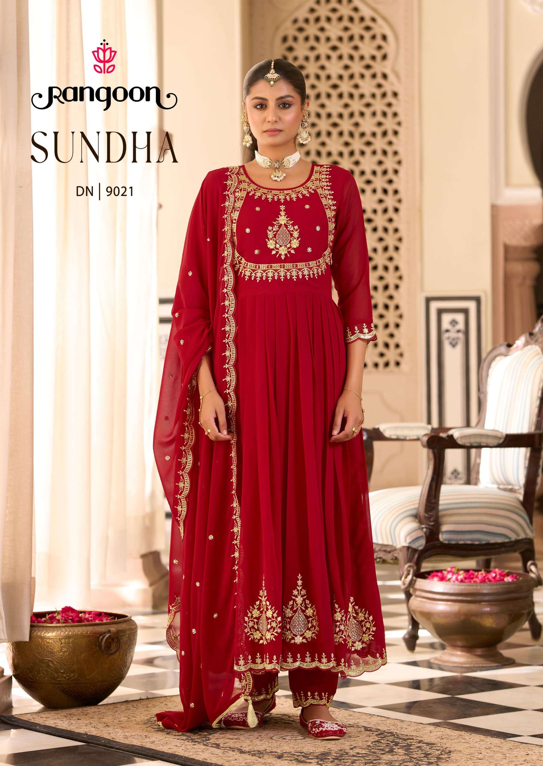 SUNDHA BY RANGOON IN ANARKALI STYLE GEORGETTE WITH FANCY WORK AND FULL INNER 