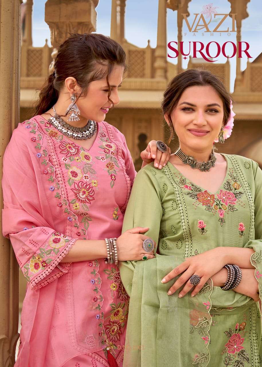 SUROOR BY VAZI FASHION IN PURE MUL CHANDERI WITH DESGINER FANCY THERD WORK 