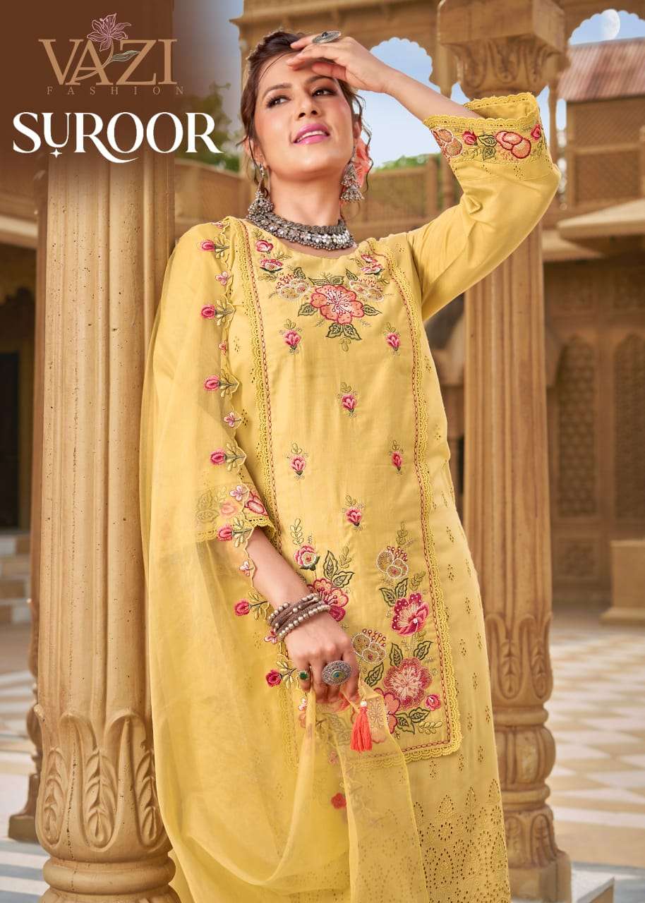 SUROOR BY VAZI FASHION IN PURE MUL CHANDERI WITH DESGINER FANCY THERD WORK 