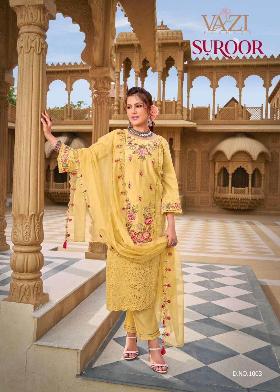 SUROOR BY VAZI FASHION IN PURE MUL CHANDERI WITH DESGINER FANCY THERD WORK 