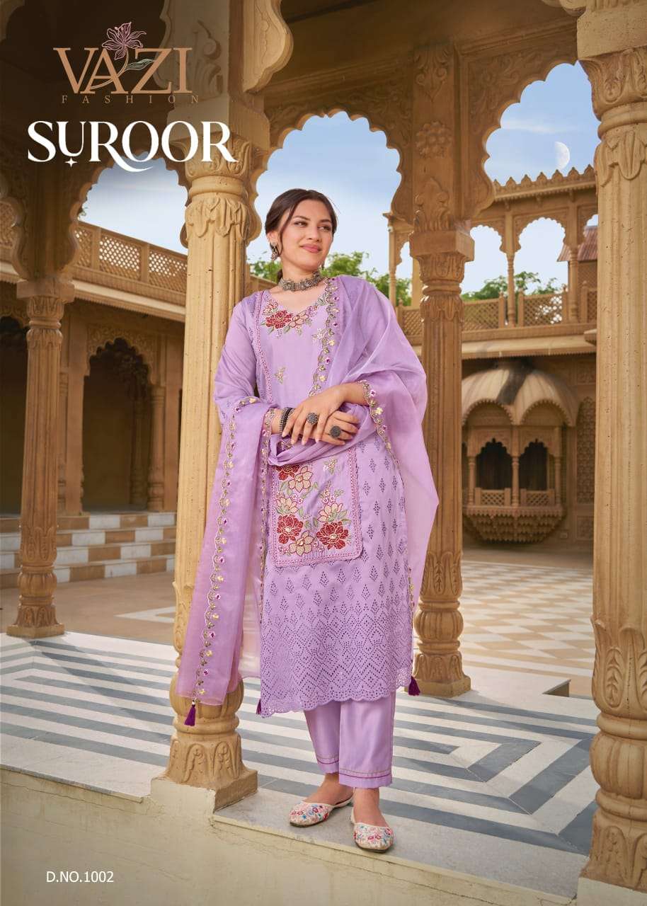 SUROOR BY VAZI FASHION IN PURE MUL CHANDERI WITH DESGINER FANCY THERD WORK 