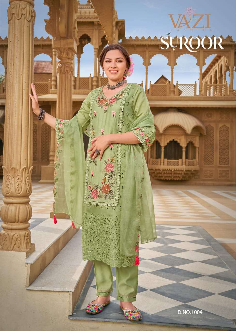 SUROOR BY VAZI FASHION IN PURE MUL CHANDERI WITH DESGINER FANCY THERD WORK 