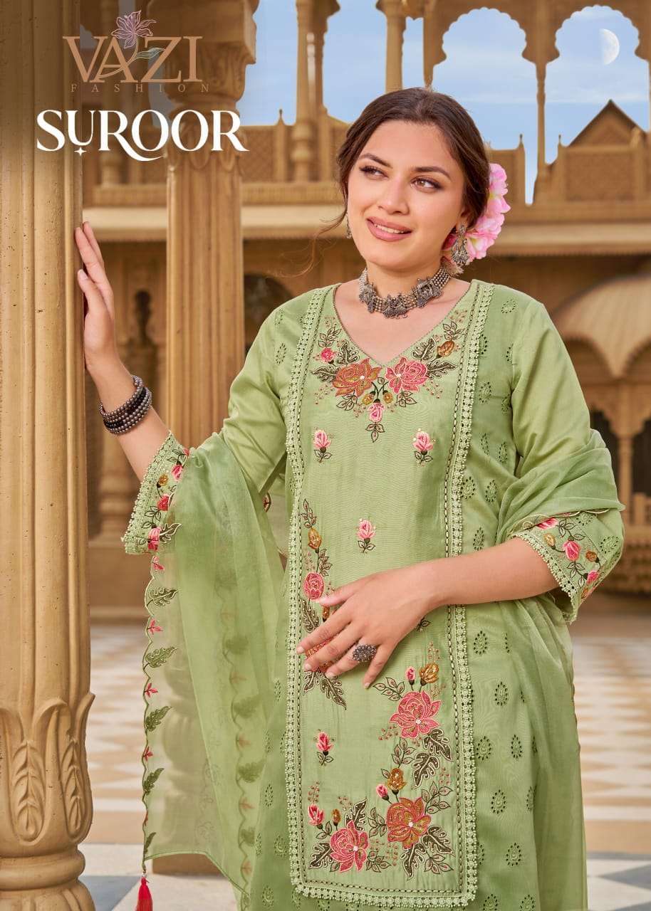 SUROOR BY VAZI FASHION IN PURE MUL CHANDERI WITH DESGINER FANCY THERD WORK 