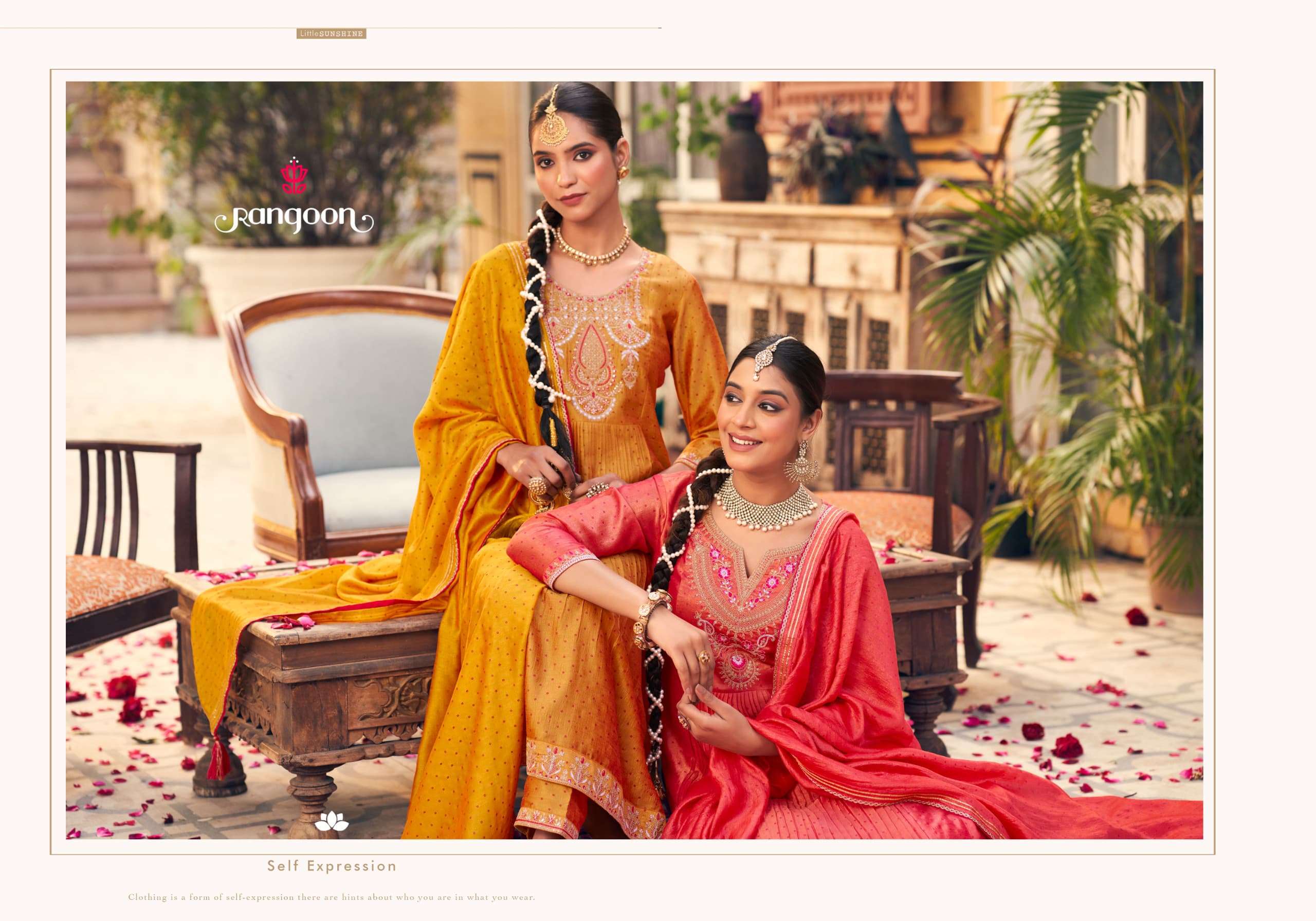 SWARA BY RANGOON IN SILK WITH FANCY WORK AND IVORY PRINT AND FULL INNER  