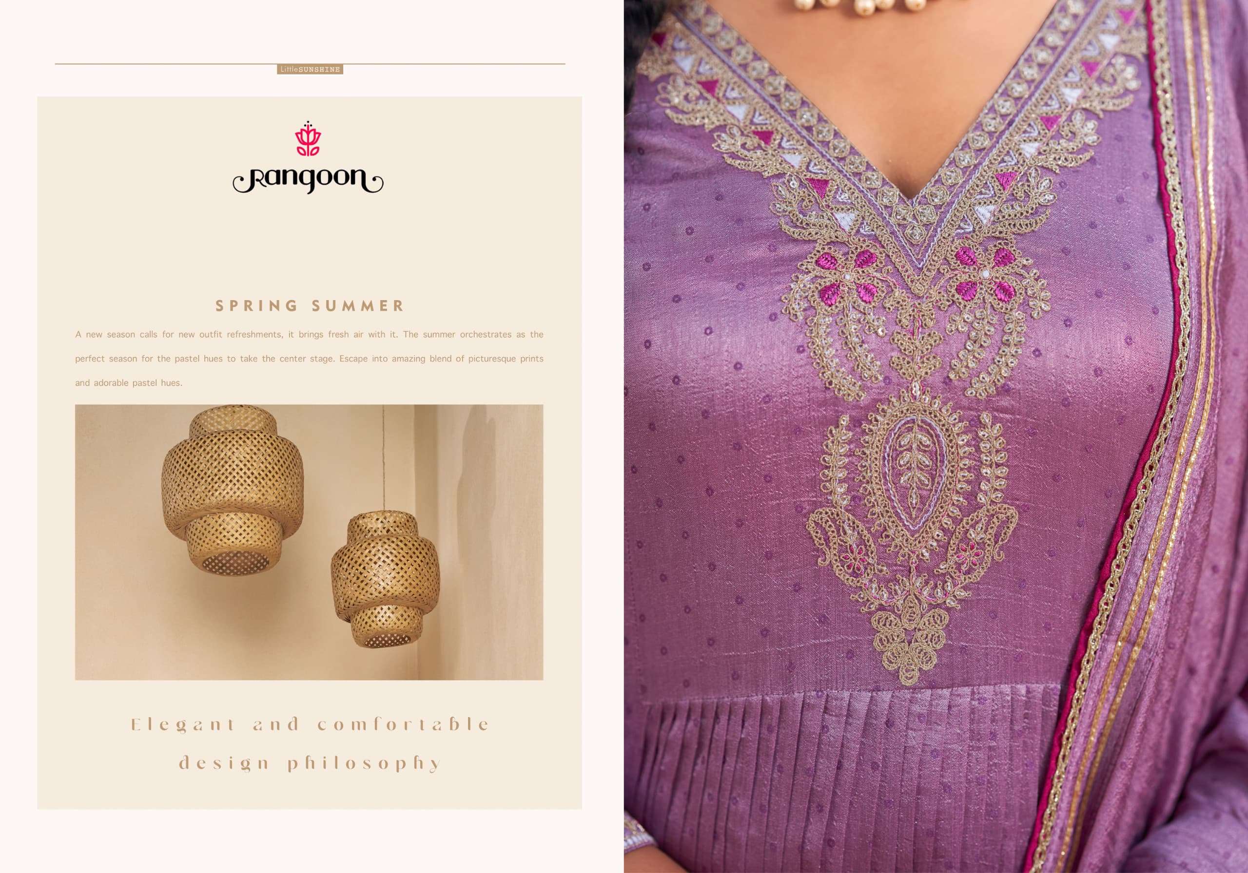 SWARA BY RANGOON IN SILK WITH FANCY WORK AND IVORY PRINT AND FULL INNER  