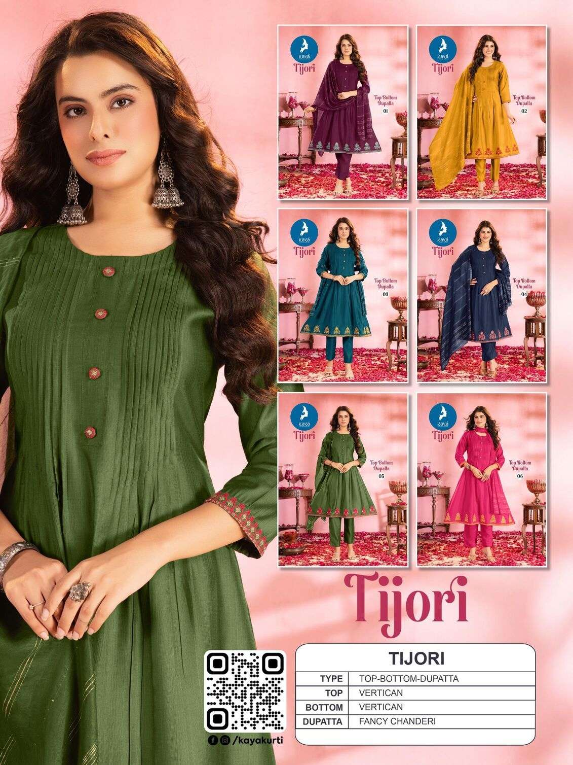 TIJORI BY KAYA KURTI IN VERTICAN SILK WITH FANCY CHANDERI DUPATTA 3 PIECE CONCEPT IN ANARKALI