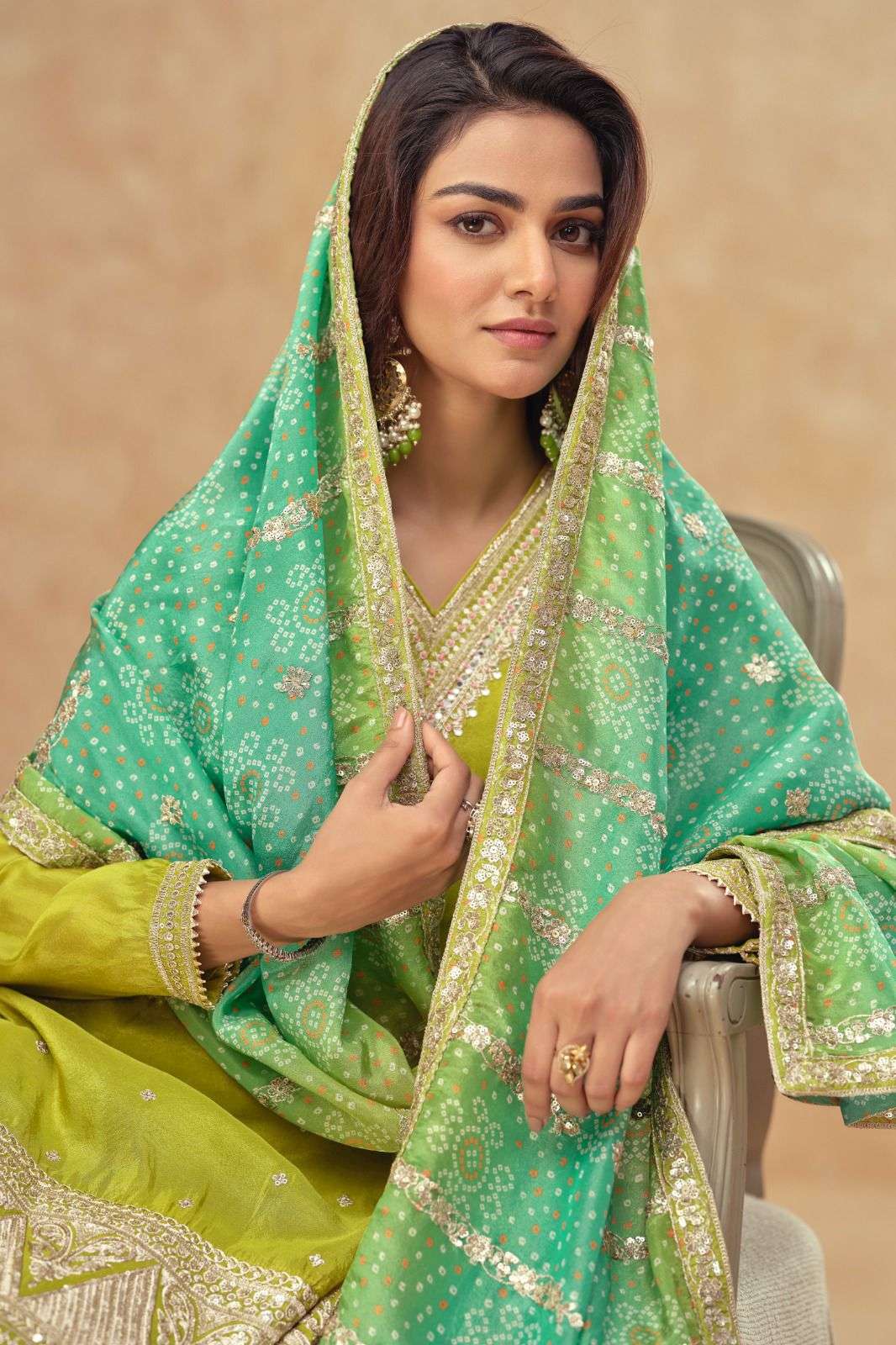 TISHA BY GULKAYRA DESIGNER IN REAL SIMMER SILK WITH EMBROIDERY WORK TOP PLAZZO & DUPATTA 