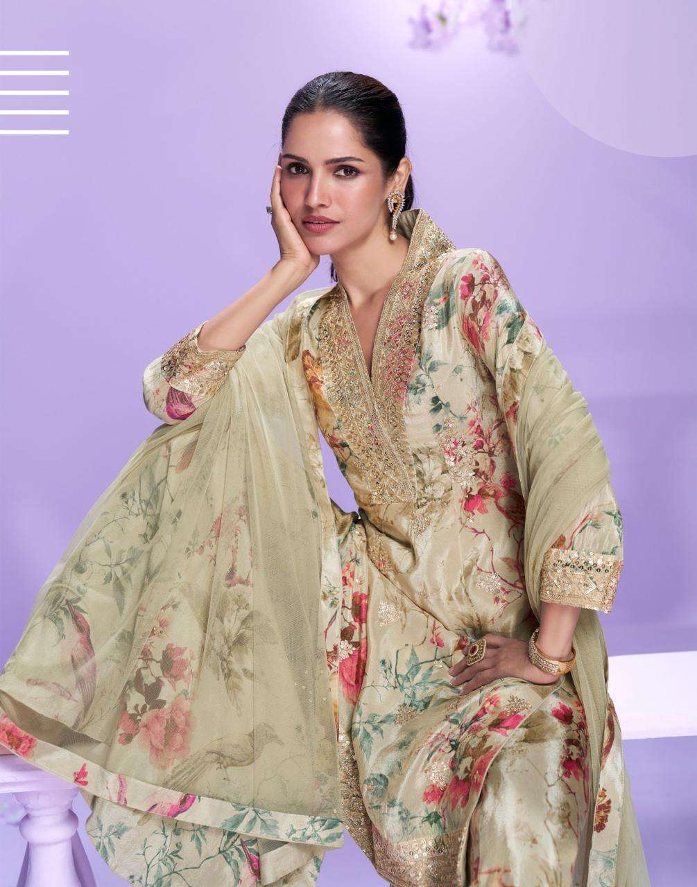 VAANI BY SAYURI DESIGNER IN REAL PREMIUM CHINON SILK WITH HEAVY EMBROIDERED WORK TOP