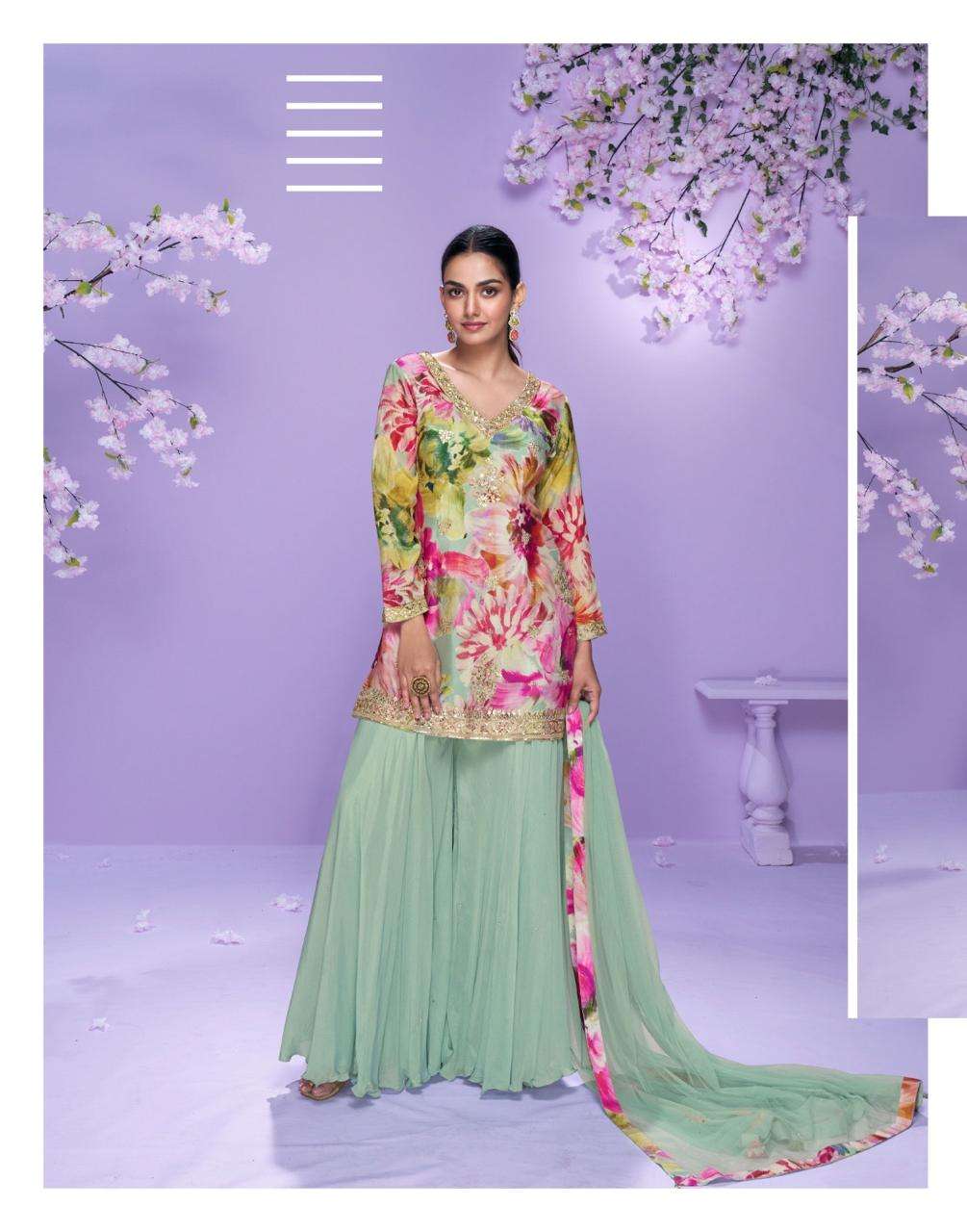 VAANI BY SAYURI DESIGNER IN REAL PREMIUM CHINON SILK WITH HEAVY EMBROIDERED WORK TOP