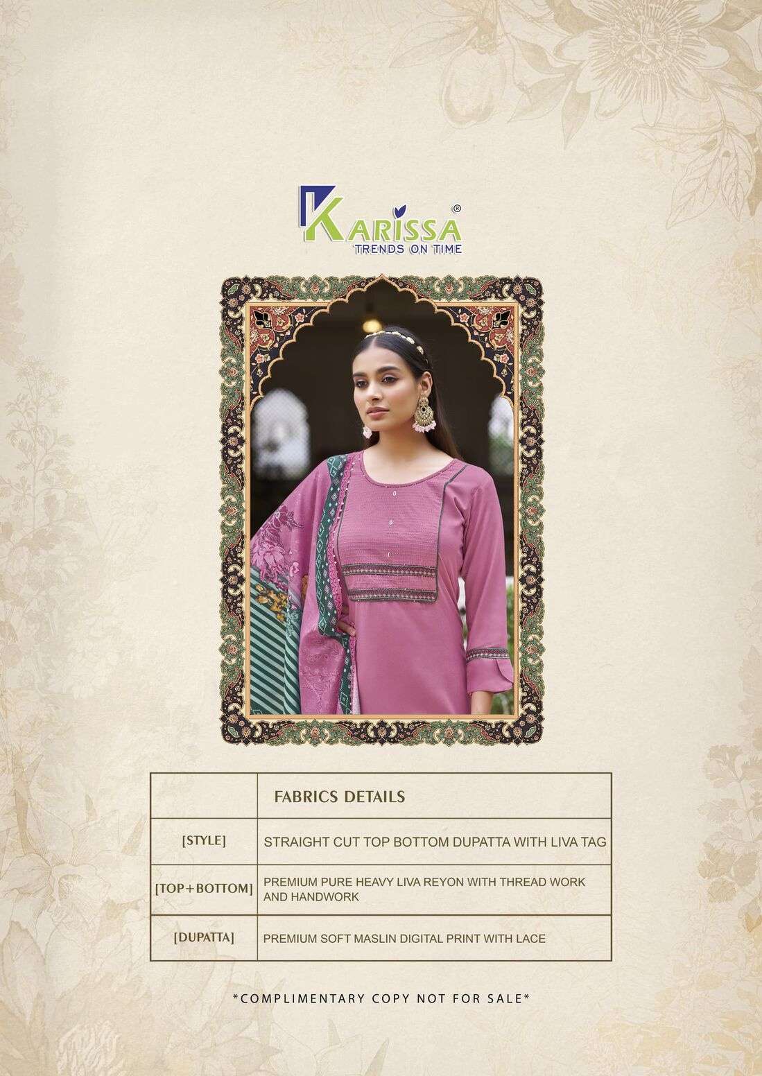 VIDISHA VOL-10 BY KARISSA IN PREMIUM LIVE RAYON WITH 3 PCS CONCEPT WITH HAND WORK