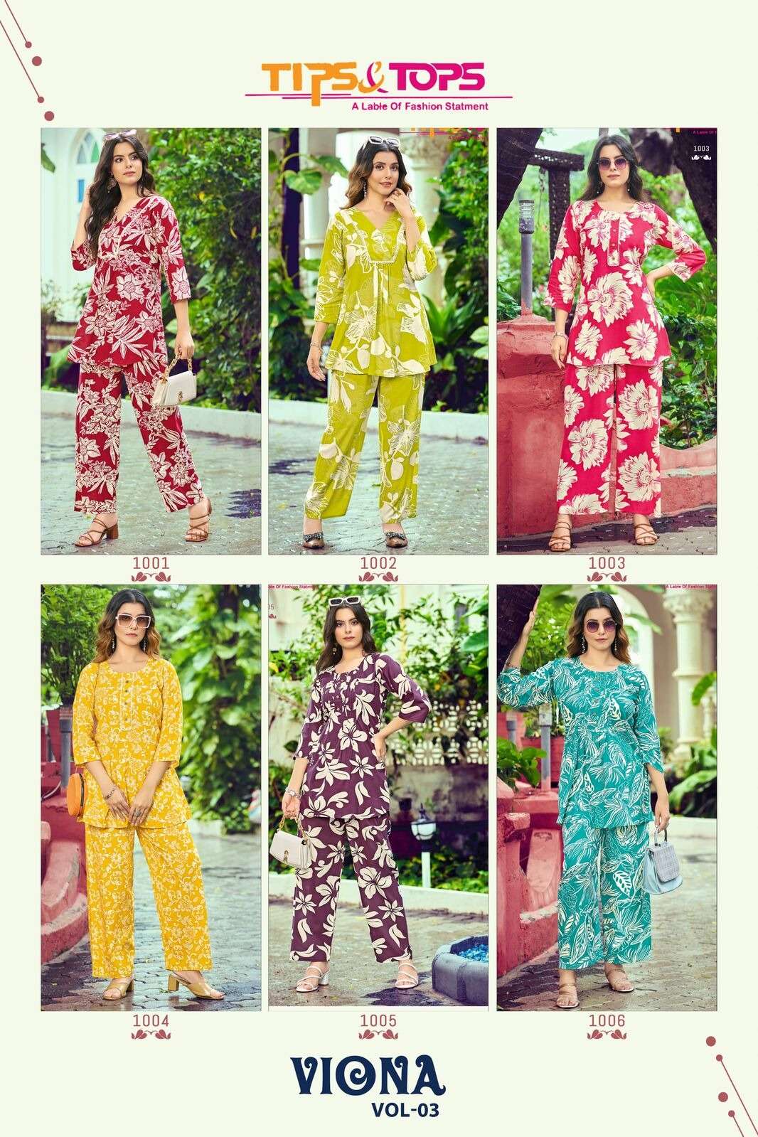 VIONA VOL:- 3 BY TIPS & TOPS IN HEAVY RAYON PRINT CO-ORD SET COLLECTION