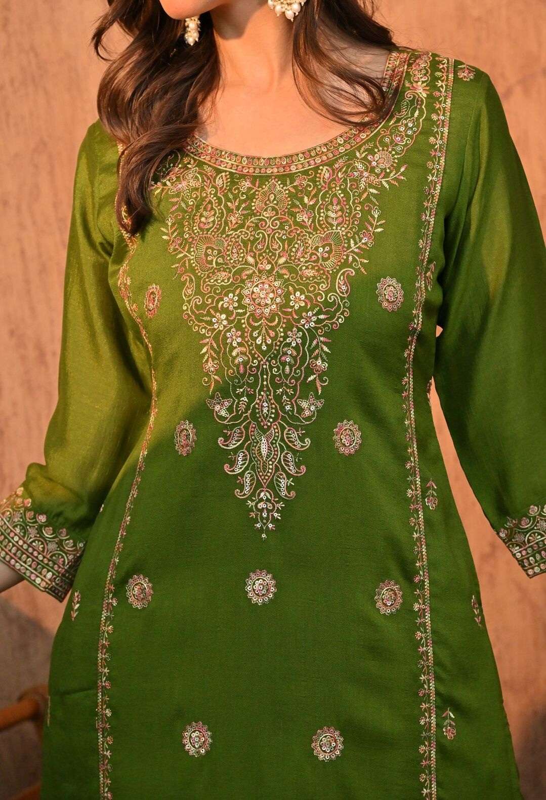 VOL :- 1 BY SWARUUP LIFESTYLE IN VICHITRA FABRIC STRAIGHT CUT TOP WITH HEAVY EMBROIDERY WORK 