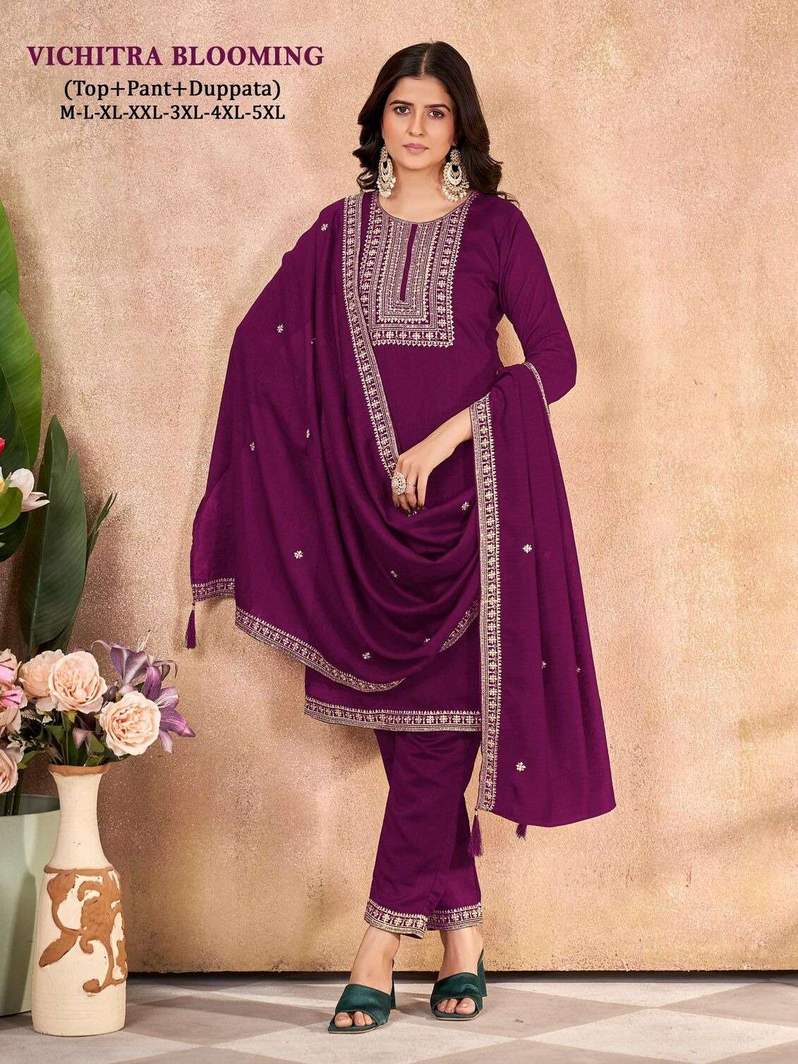 VOL-16 BY TEXOFAB IN VICHITRA BLOOMING SILK WITH HEAVY EMBROIDERY NECK AND LACE 