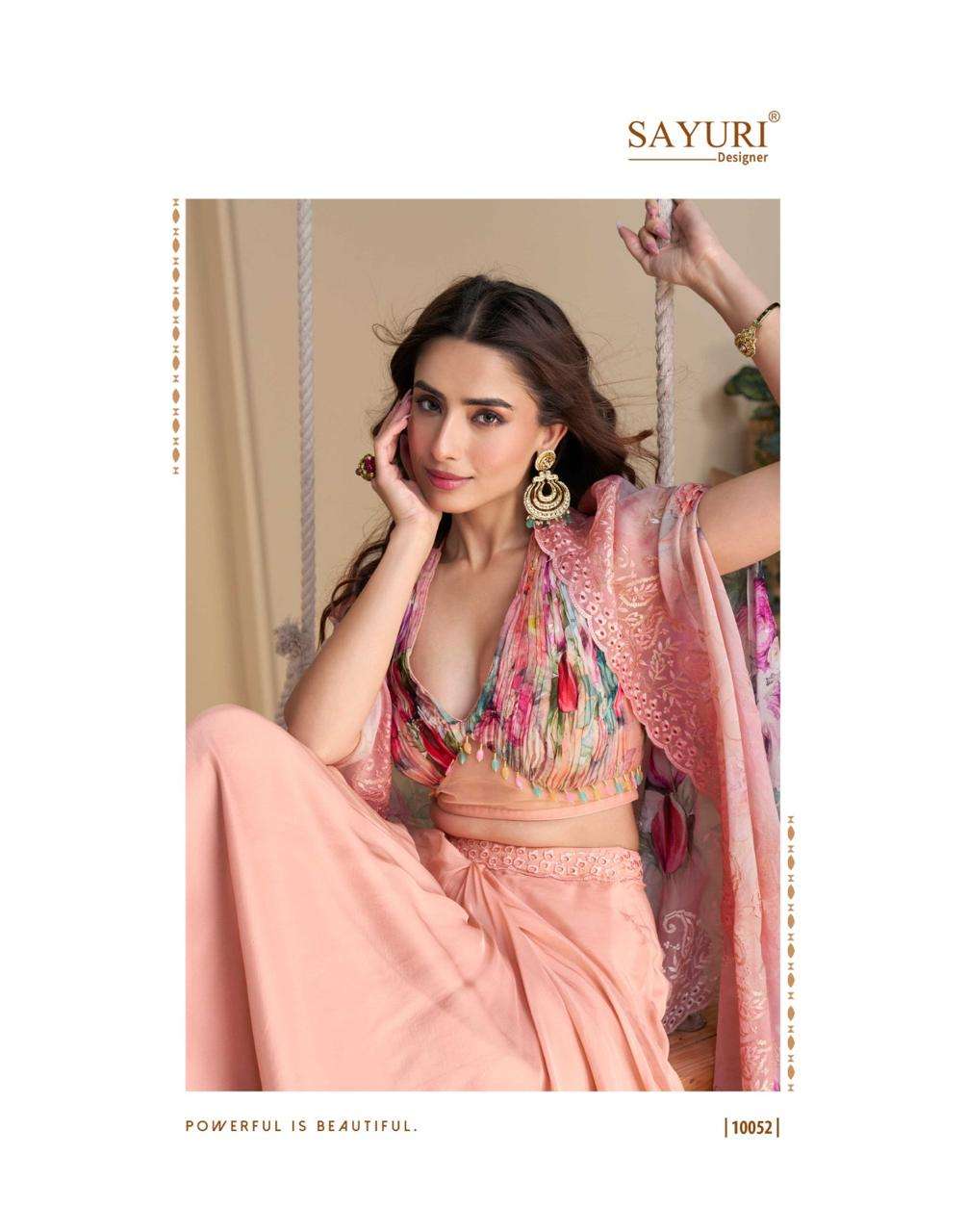 WONAYA BY SAYURI DESIGNER IN PREMIUM REAL CHINON SILK WITH HEAVY EMBROIDERED SHRUG 