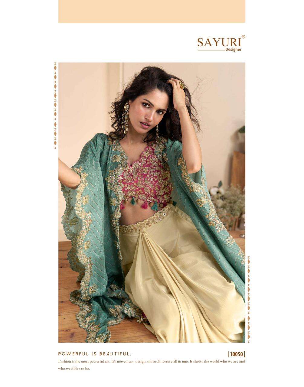WONAYA BY SAYURI DESIGNER IN PREMIUM REAL CHINON SILK WITH HEAVY EMBROIDERED SHRUG 