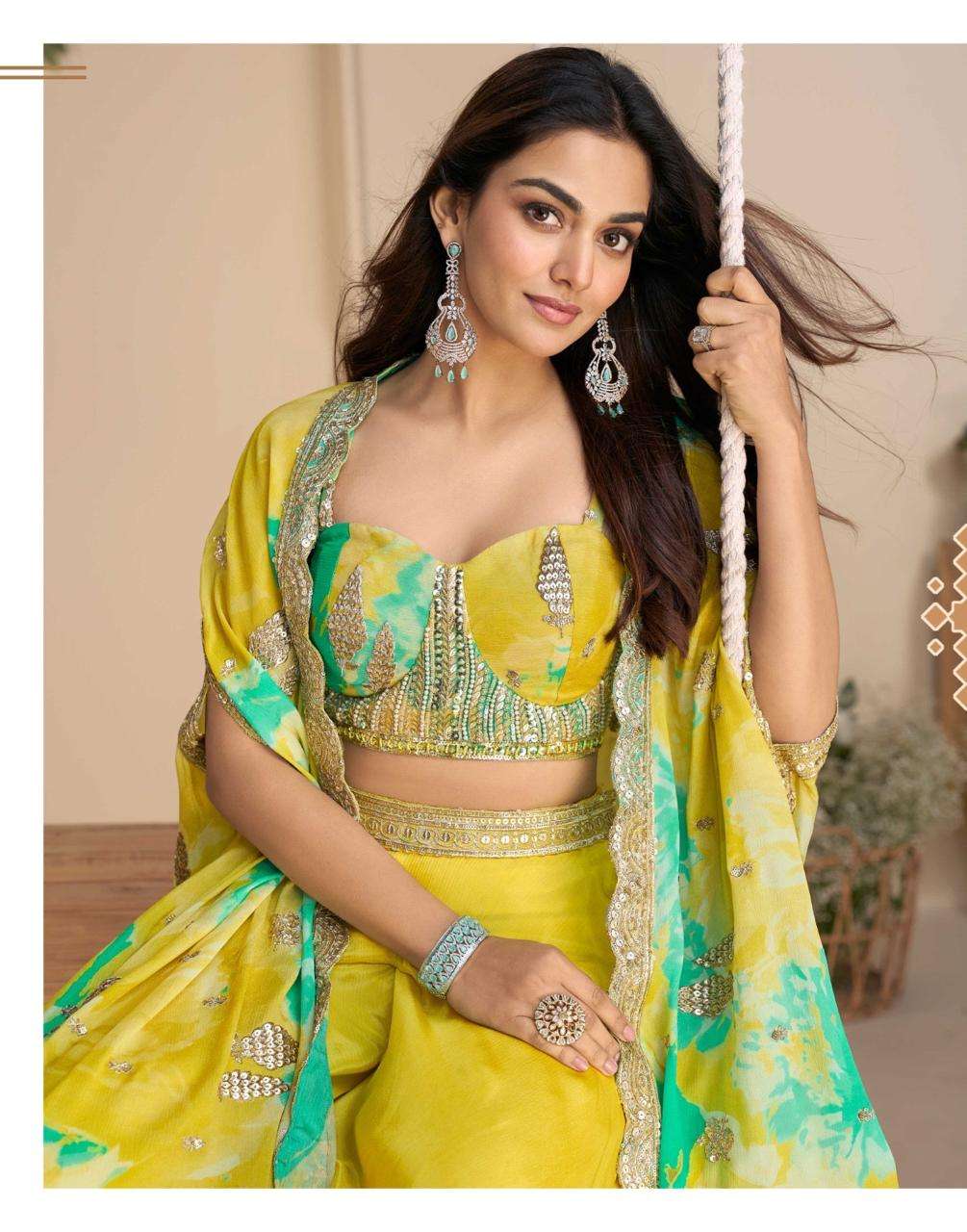 WONAYA BY SAYURI DESIGNER IN PREMIUM REAL CHINON SILK WITH HEAVY EMBROIDERED SHRUG 