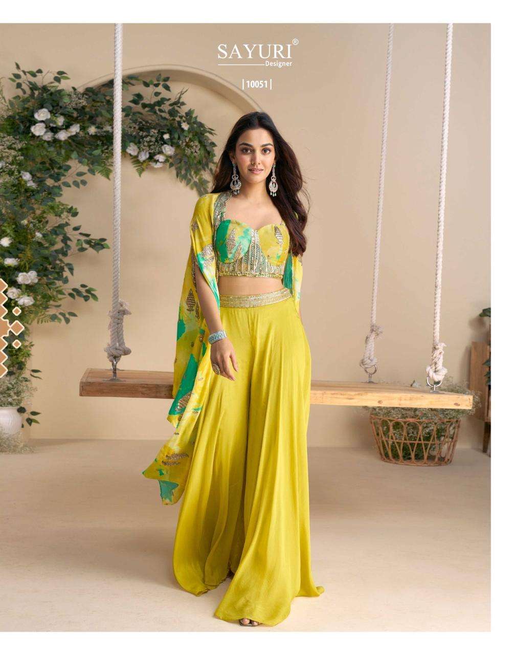 WONAYA BY SAYURI DESIGNER IN PREMIUM REAL CHINON SILK WITH HEAVY EMBROIDERED SHRUG 