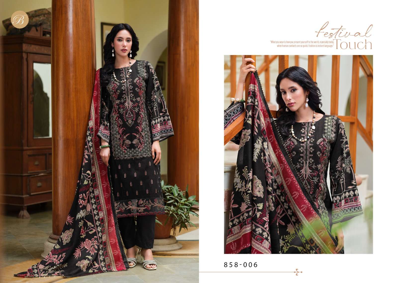 ZAREEN BY BELLIZA DESIGNER IN PURE COTTON WITH FULL FRONT HEAVY EMBROIDERY WORK 