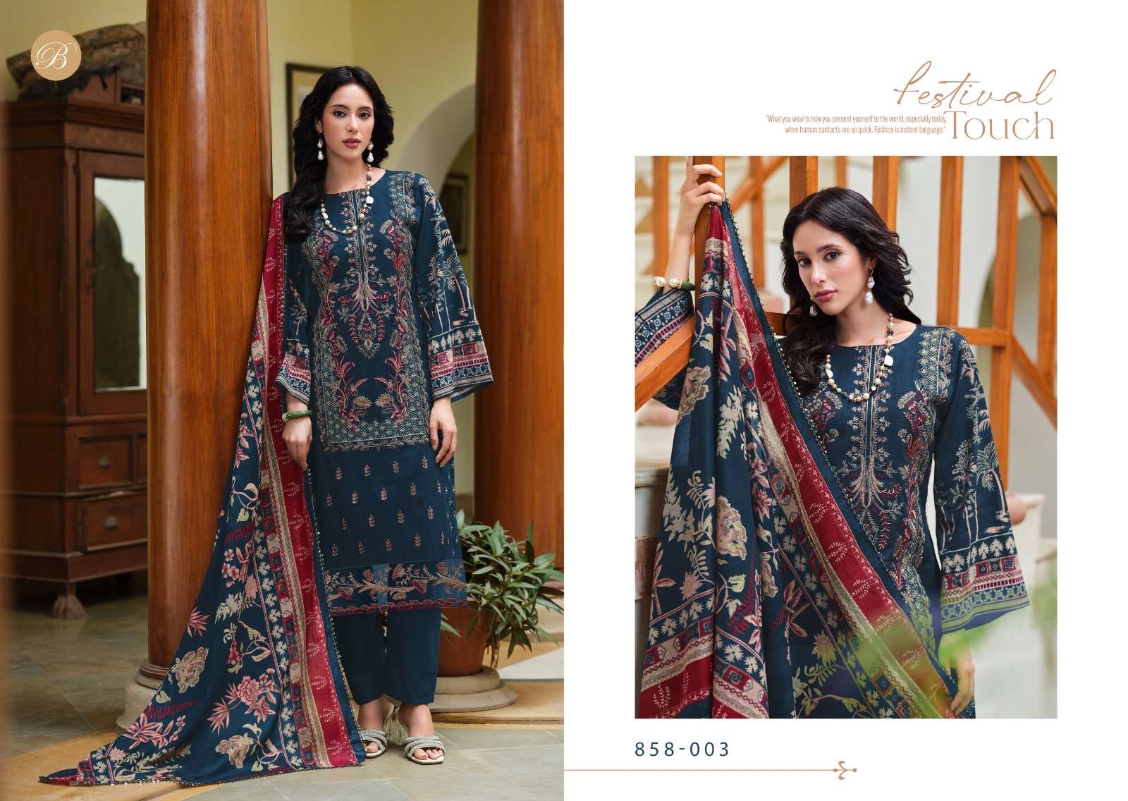 ZAREEN BY BELLIZA DESIGNER IN PURE COTTON WITH FULL FRONT HEAVY EMBROIDERY WORK 