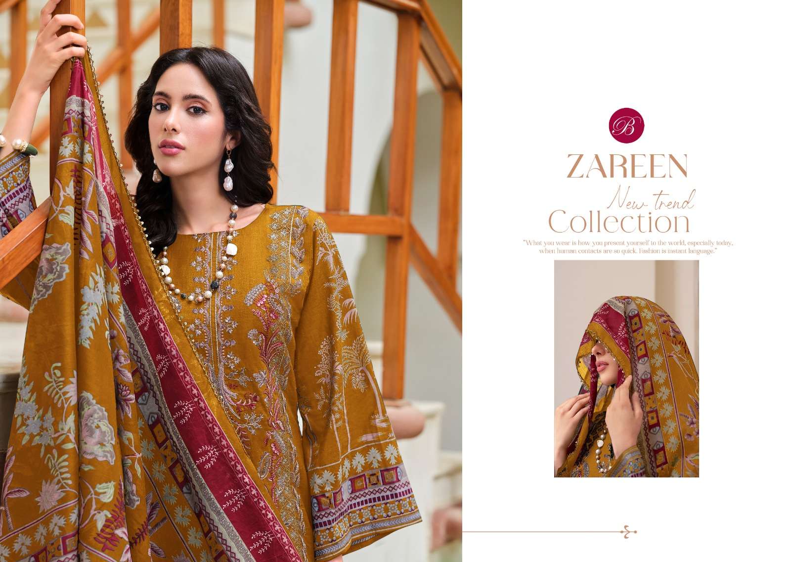 ZAREEN BY BELLIZA DESIGNER IN PURE COTTON WITH FULL FRONT HEAVY EMBROIDERY WORK 