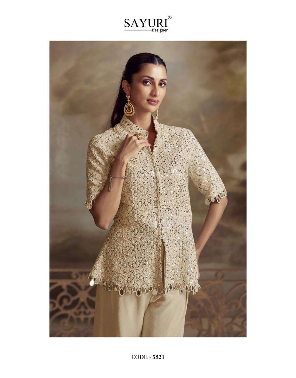 ZEENAT BY SAYURI DESIGNER IN REAL GEROGETTE WITH FRONT AND BACK EMBROIDERED TOP 