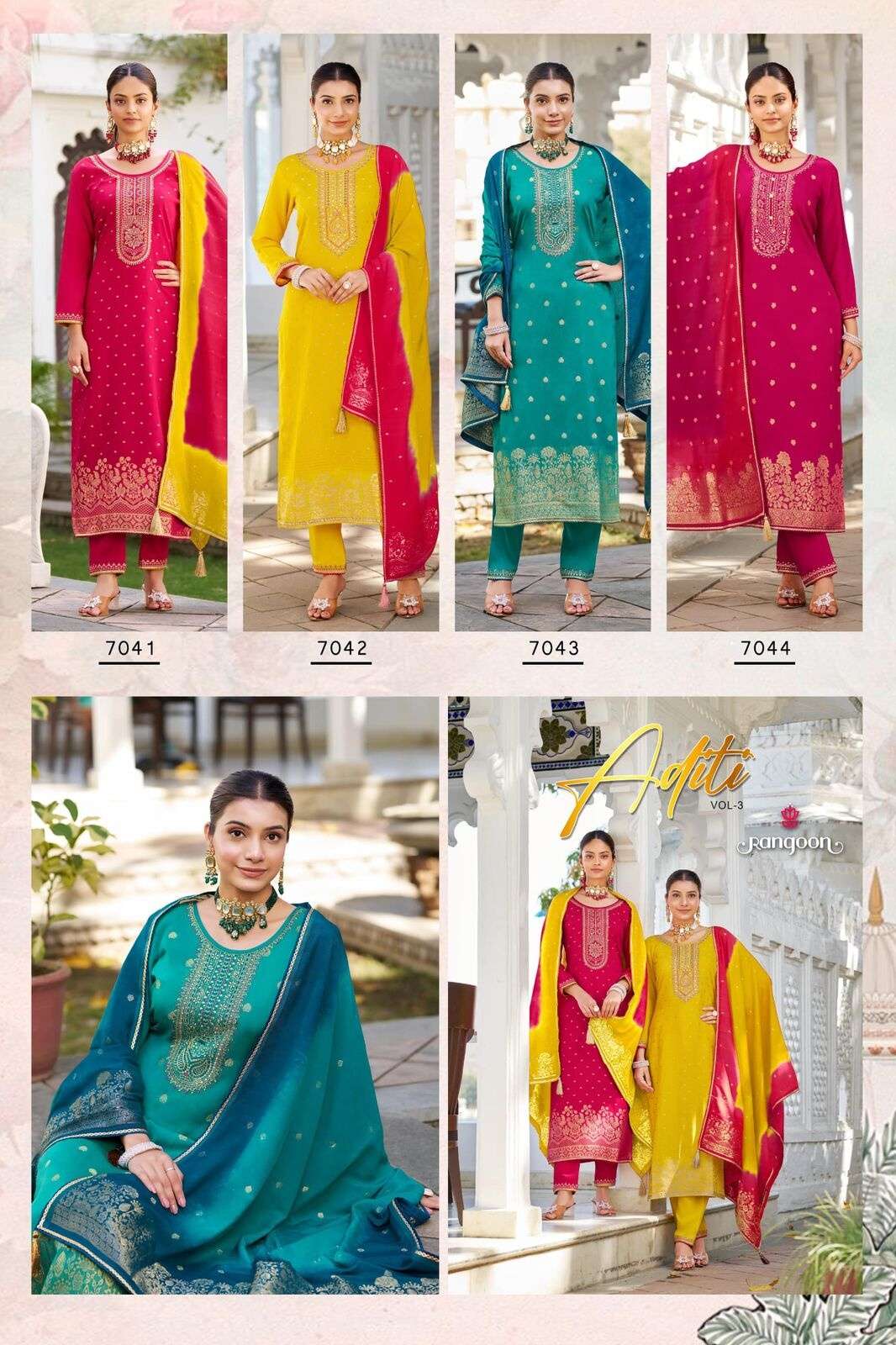 ADITI VOL-3 BY RANGOON PURE VISCOSE JACQUARD WITH EMBROIDERY WORK NECK AND FULL INNER 