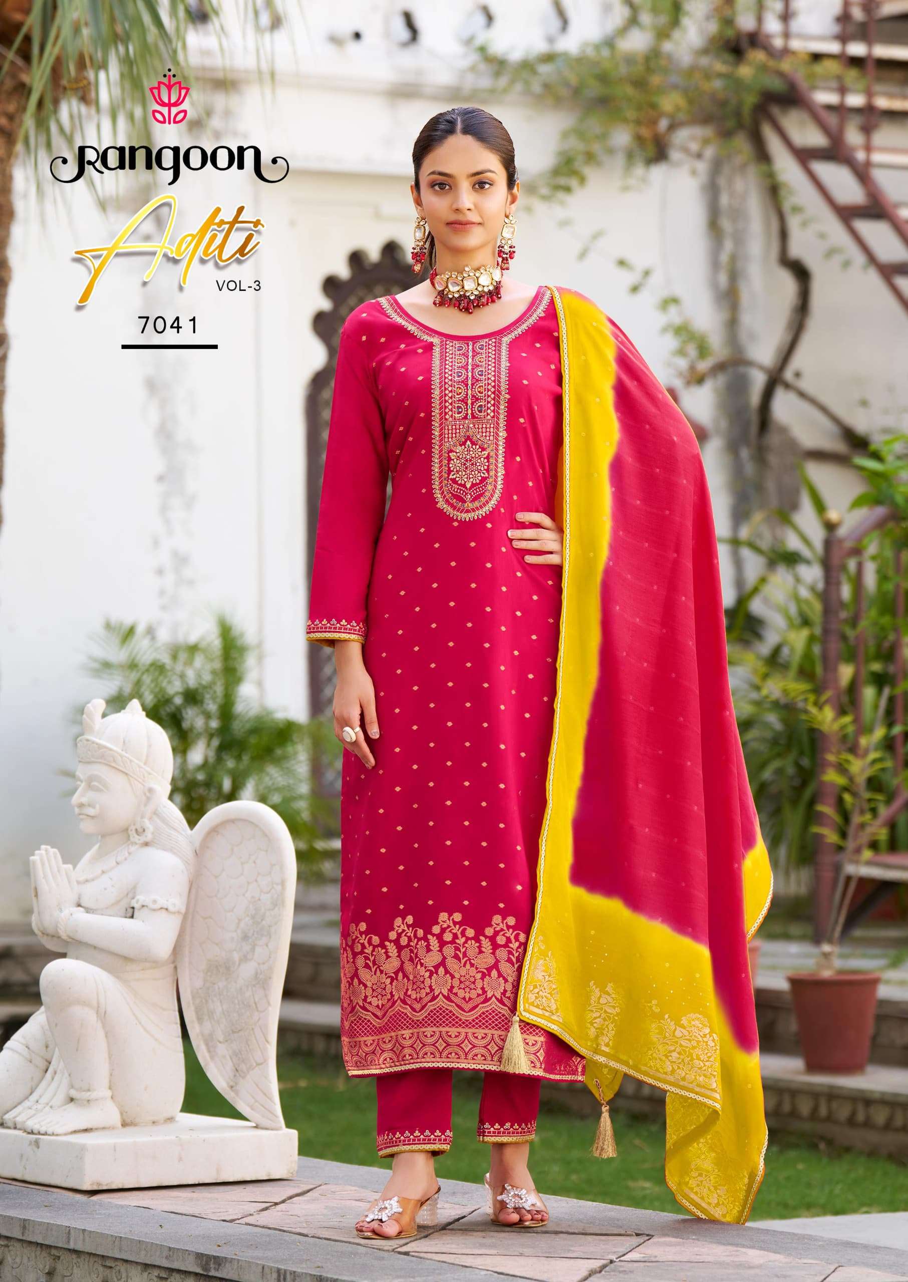 ADITI VOL-3 BY RANGOON PURE VISCOSE JACQUARD WITH EMBROIDERY WORK NECK AND FULL INNER 