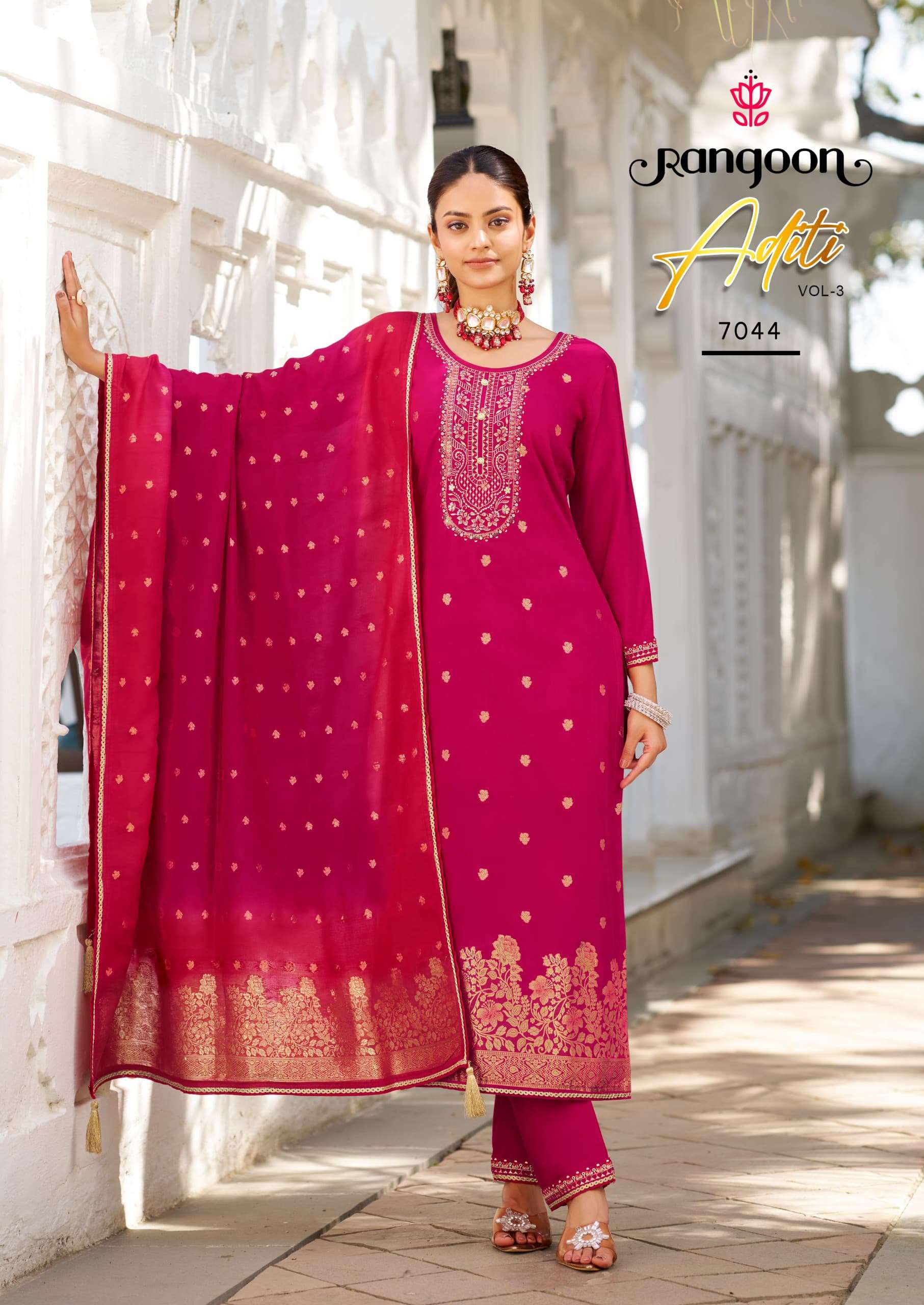 ADITI VOL-3 BY RANGOON PURE VISCOSE JACQUARD WITH EMBROIDERY WORK NECK AND FULL INNER 