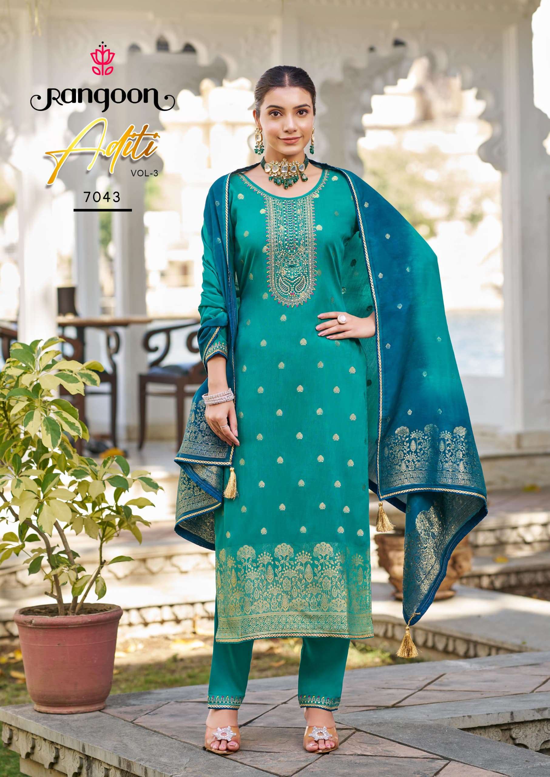 ADITI VOL-3 BY RANGOON PURE VISCOSE JACQUARD WITH EMBROIDERY WORK NECK AND FULL INNER 