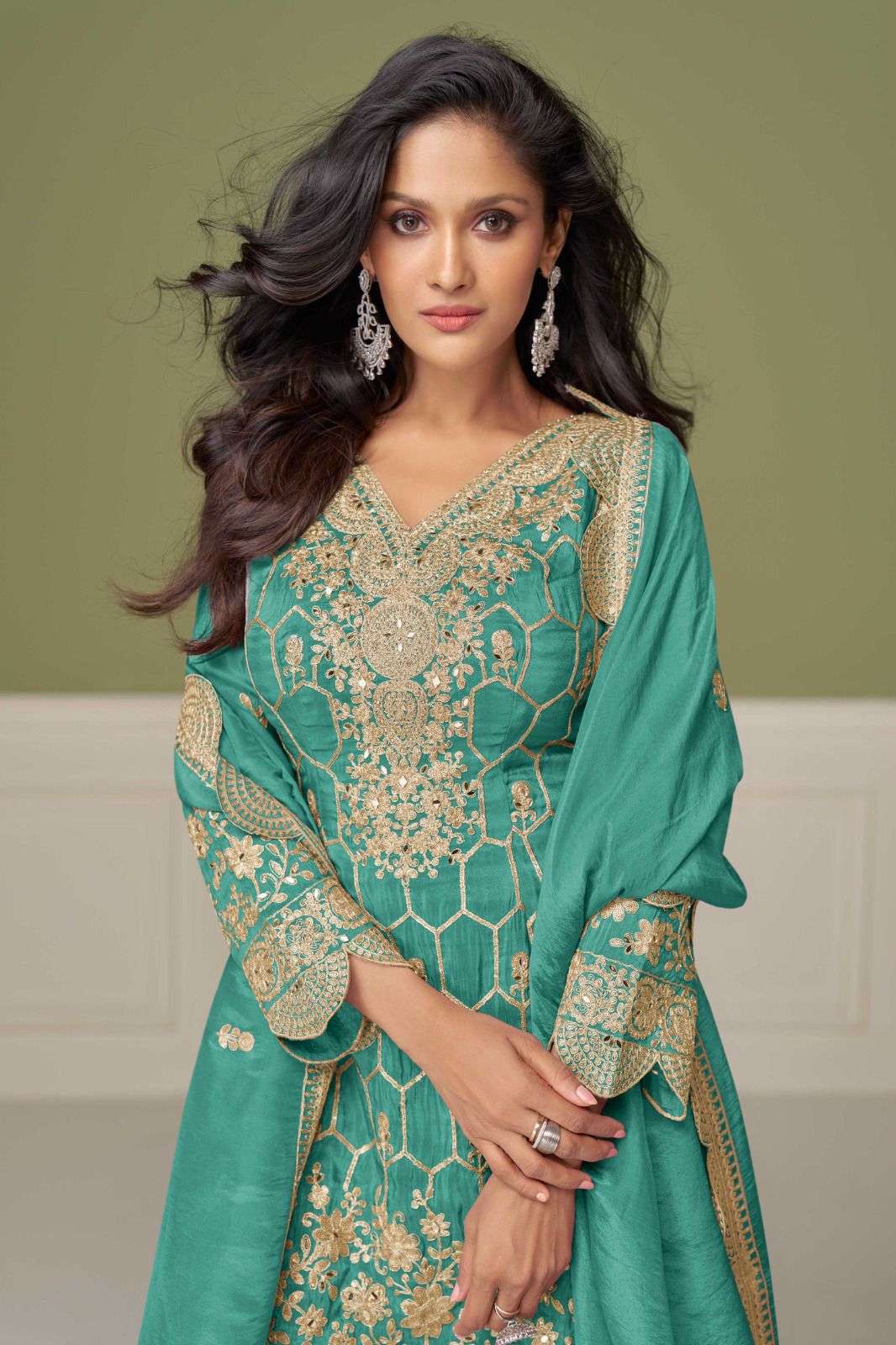 ALEENA BY GULKAYRA DESIGNER IN REAL SIMMER SILK WITH HEAVY EMBROIDERY WORK 