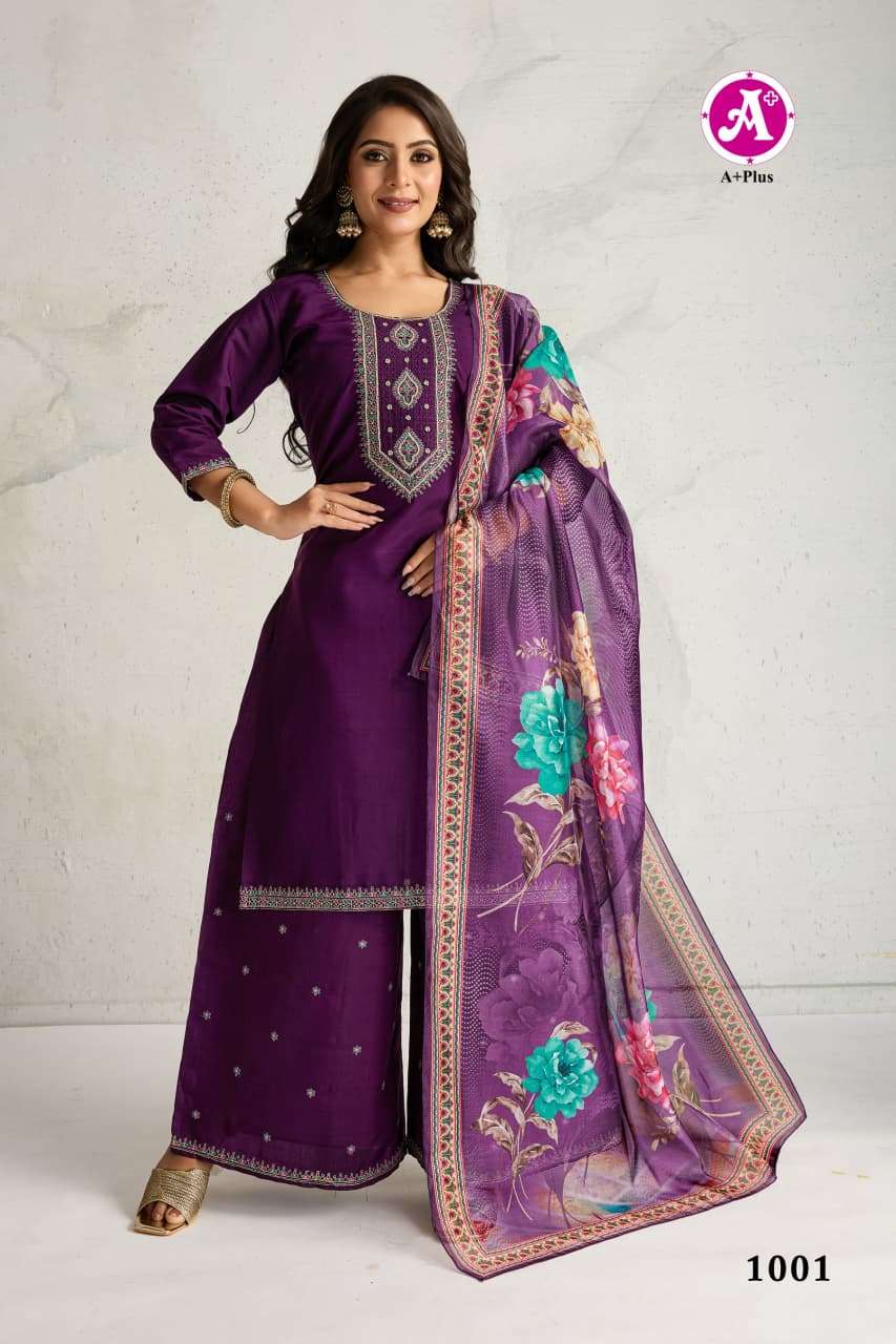 ALISHBA BY AYUSH FASHION IN ROMAN VISCOSE SILK WITH COTTON INNER KURTI PLAZZO WITH DUPATTA 