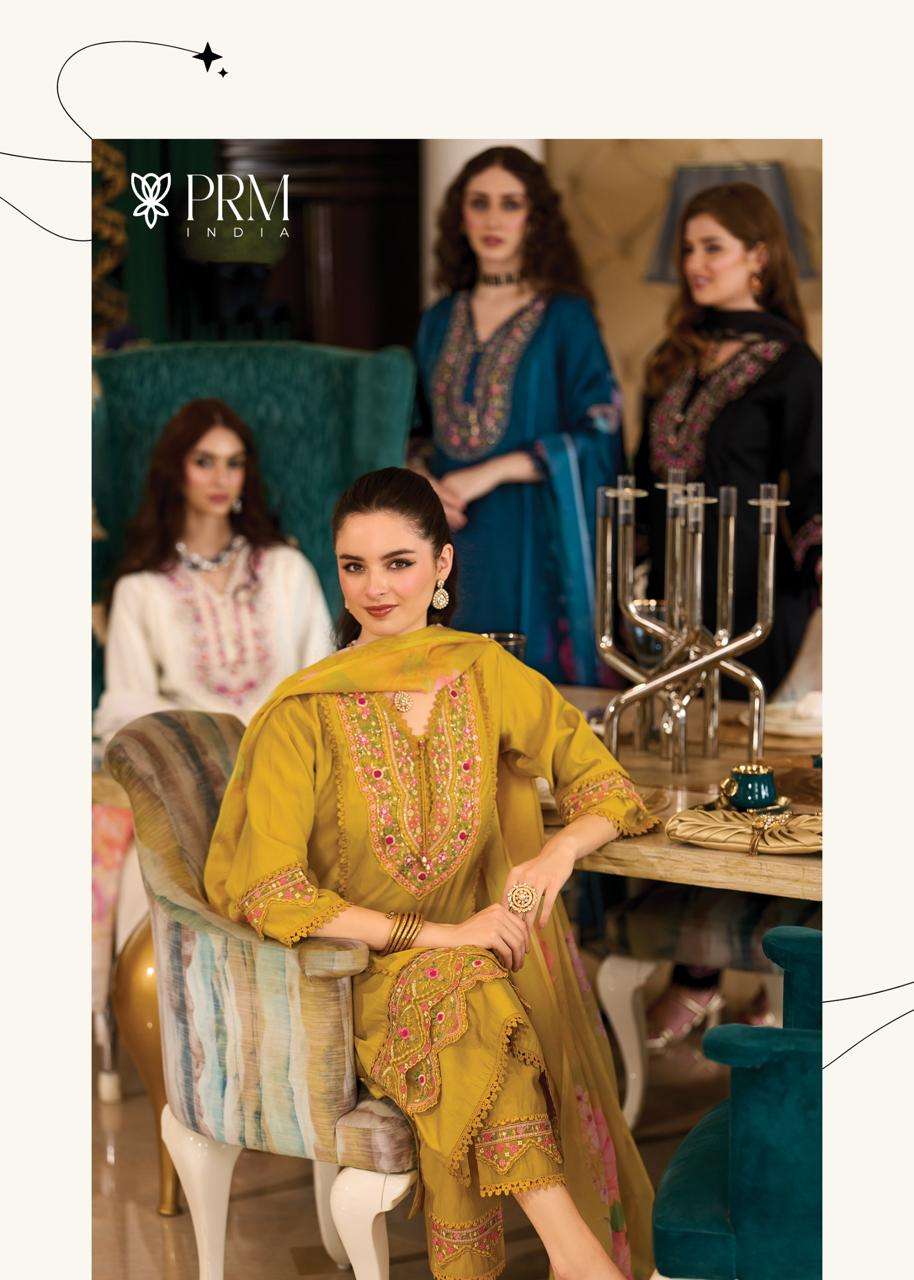 AMORA BY PRM INDIA IN ROMAN SILK A LINE KUDTI WITH EMRODARY AND HAND WORK 