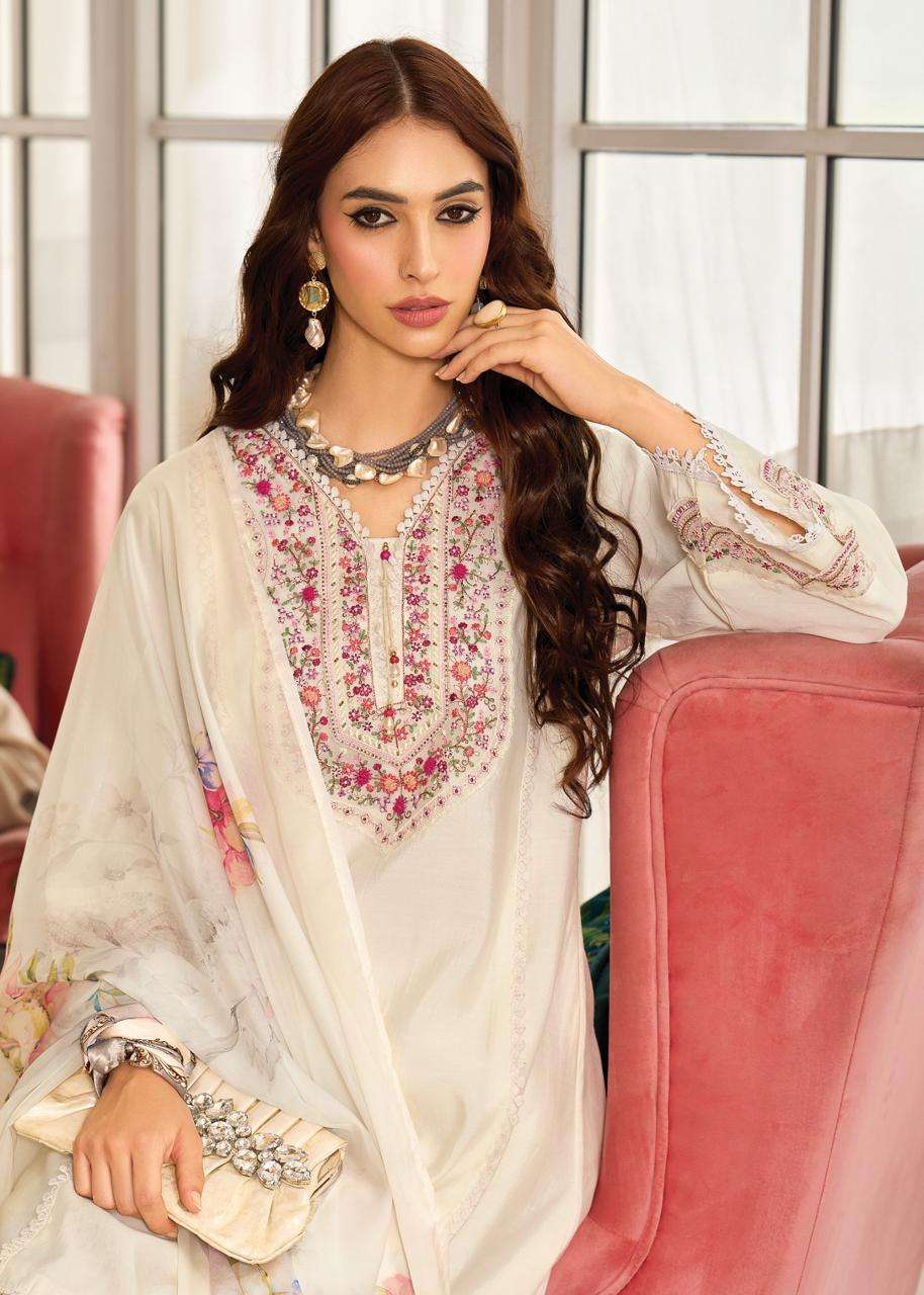 AMORA BY PRM INDIA IN ROMAN SILK A LINE KUDTI WITH EMRODARY AND HAND WORK 