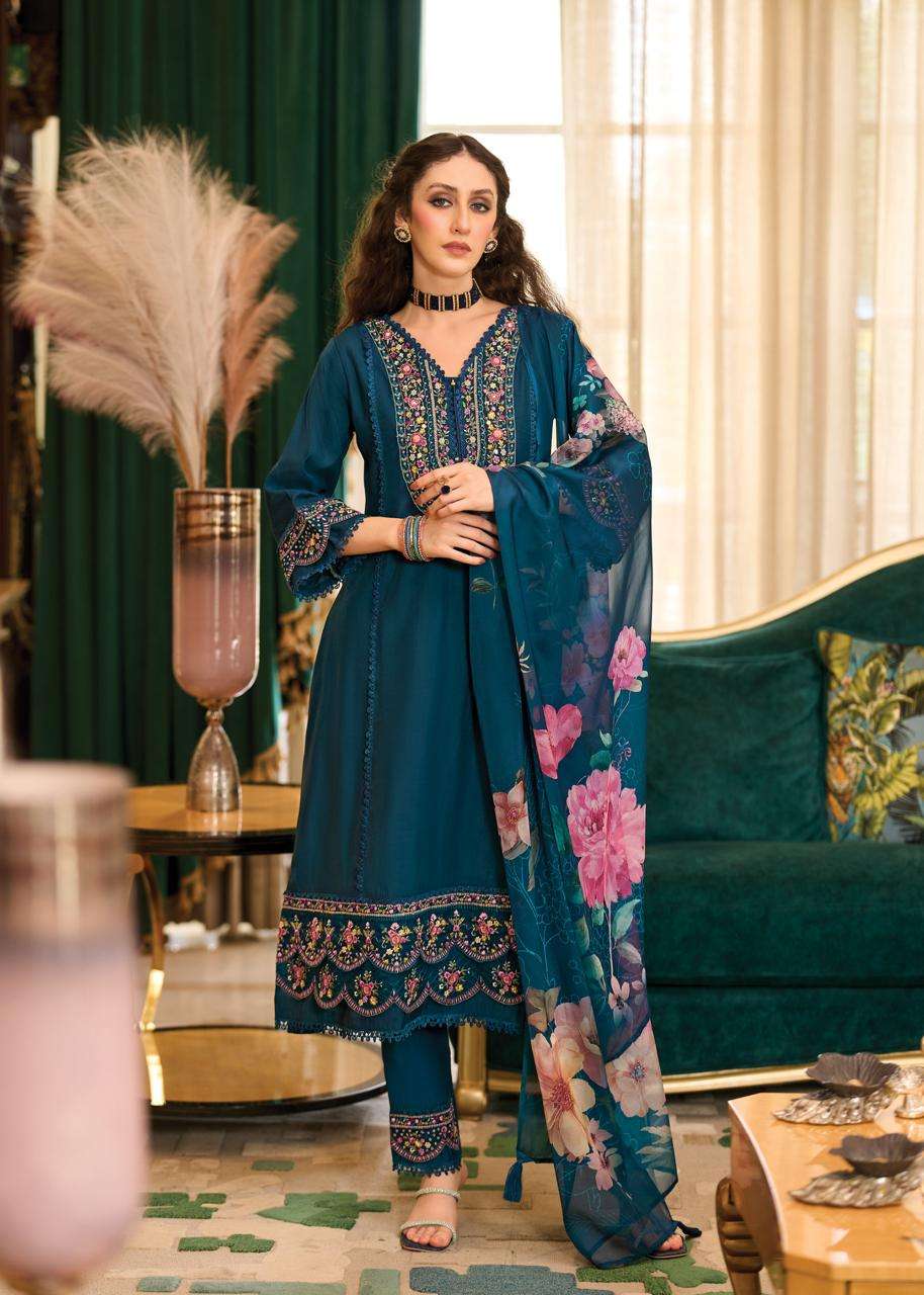 AMORA BY PRM INDIA IN ROMAN SILK A LINE KUDTI WITH EMRODARY AND HAND WORK 