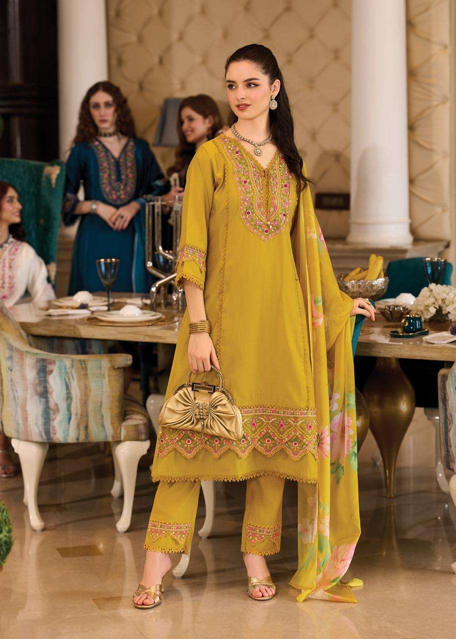 AMORA BY PRM INDIA IN ROMAN SILK A LINE KUDTI WITH EMRODARY AND HAND WORK 