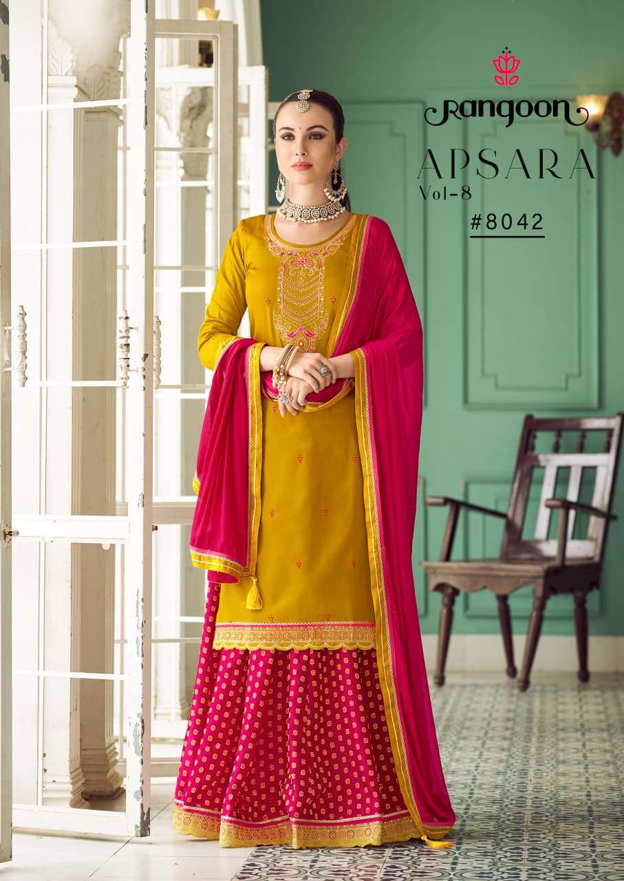 APSARA VOL-8 BY RANGOON IN JAM SILK WITH KHATLI HANDWORK MIRROR WITH COTTON MAL INNER 
