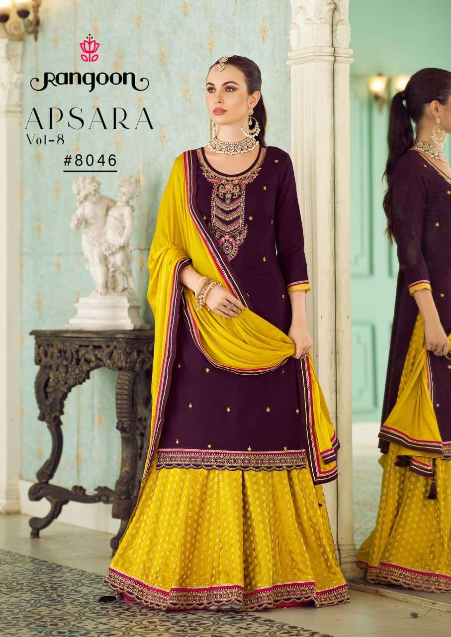 APSARA VOL-8 BY RANGOON IN JAM SILK WITH KHATLI HANDWORK MIRROR WITH COTTON MAL INNER 