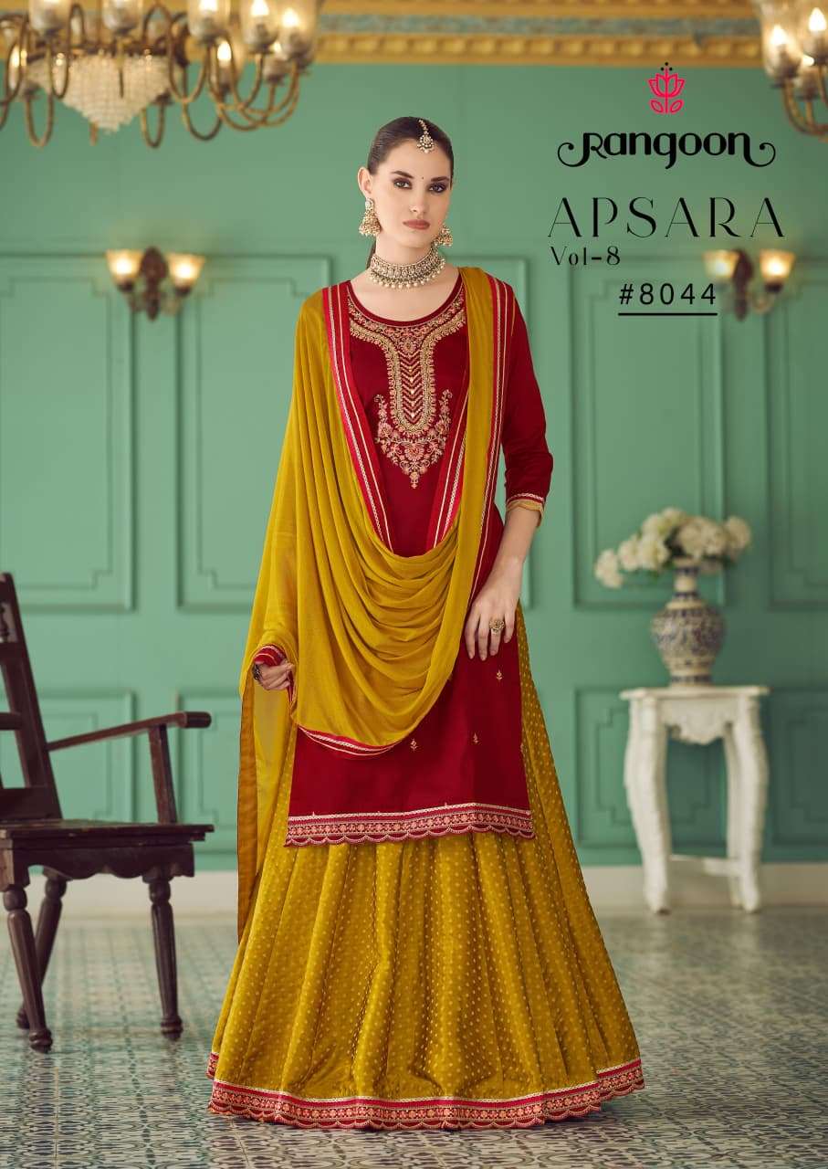 APSARA VOL-8 BY RANGOON IN JAM SILK WITH KHATLI HANDWORK MIRROR WITH COTTON MAL INNER 