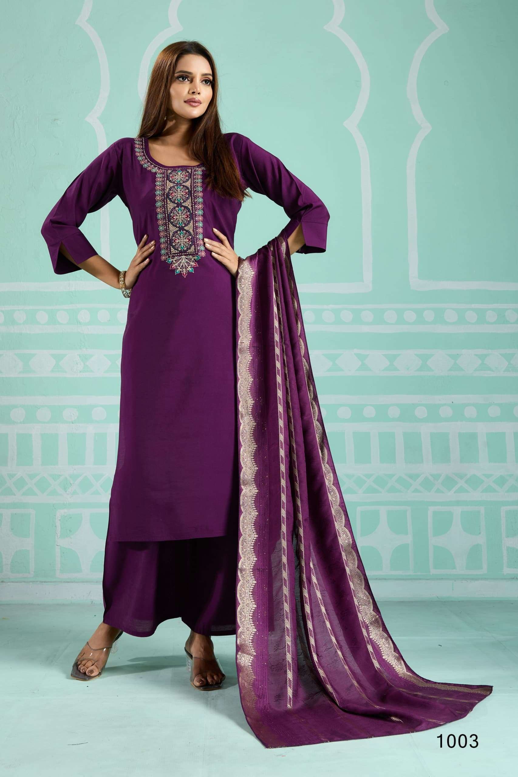 AQEELAH BY AYUSH FASHION IN ROMAN SILK WITH COTTON INNER KURTI PLAZZO WITH DUPATTA 