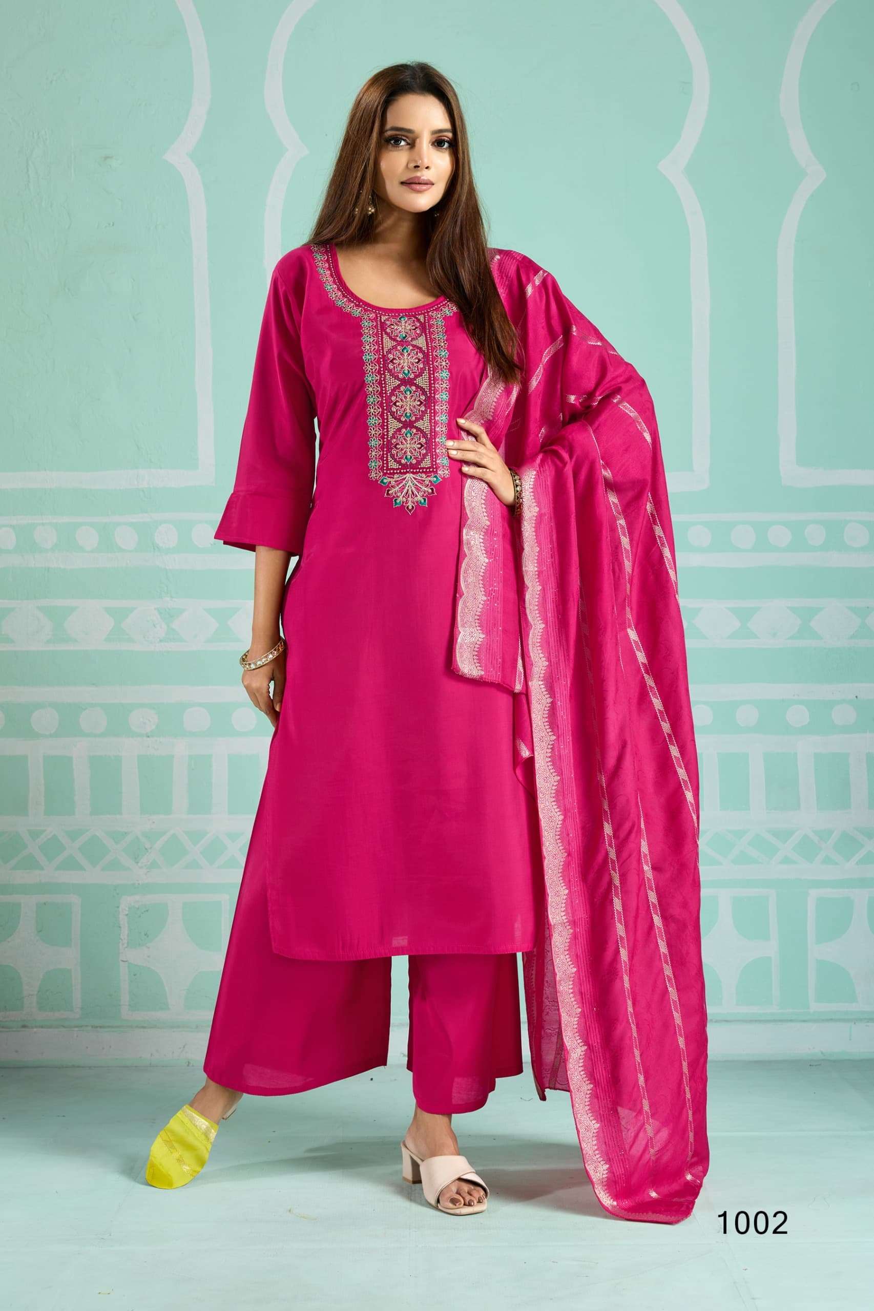 AQEELAH BY AYUSH FASHION IN ROMAN SILK WITH COTTON INNER KURTI PLAZZO WITH DUPATTA 