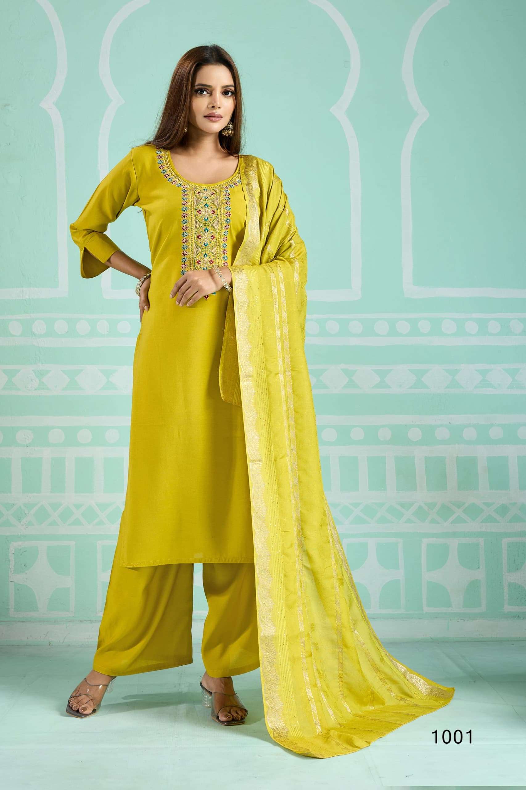 AQEELAH BY AYUSH FASHION IN ROMAN SILK WITH COTTON INNER KURTI PLAZZO WITH DUPATTA 