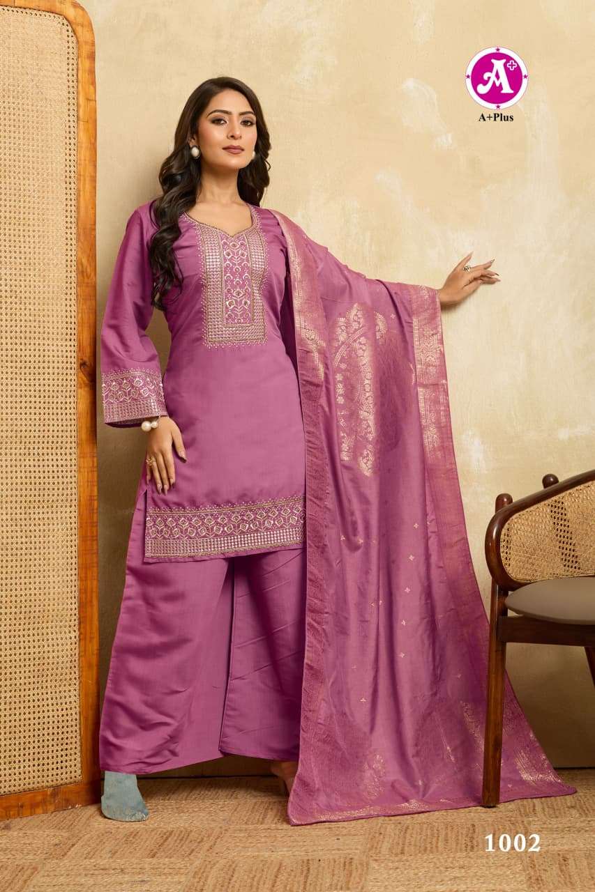 AQSA BY AYUSH FASHION IN ROMAN SILK WITH COTTON INNER KURTI PLAZZO WITH DUPATTA 
